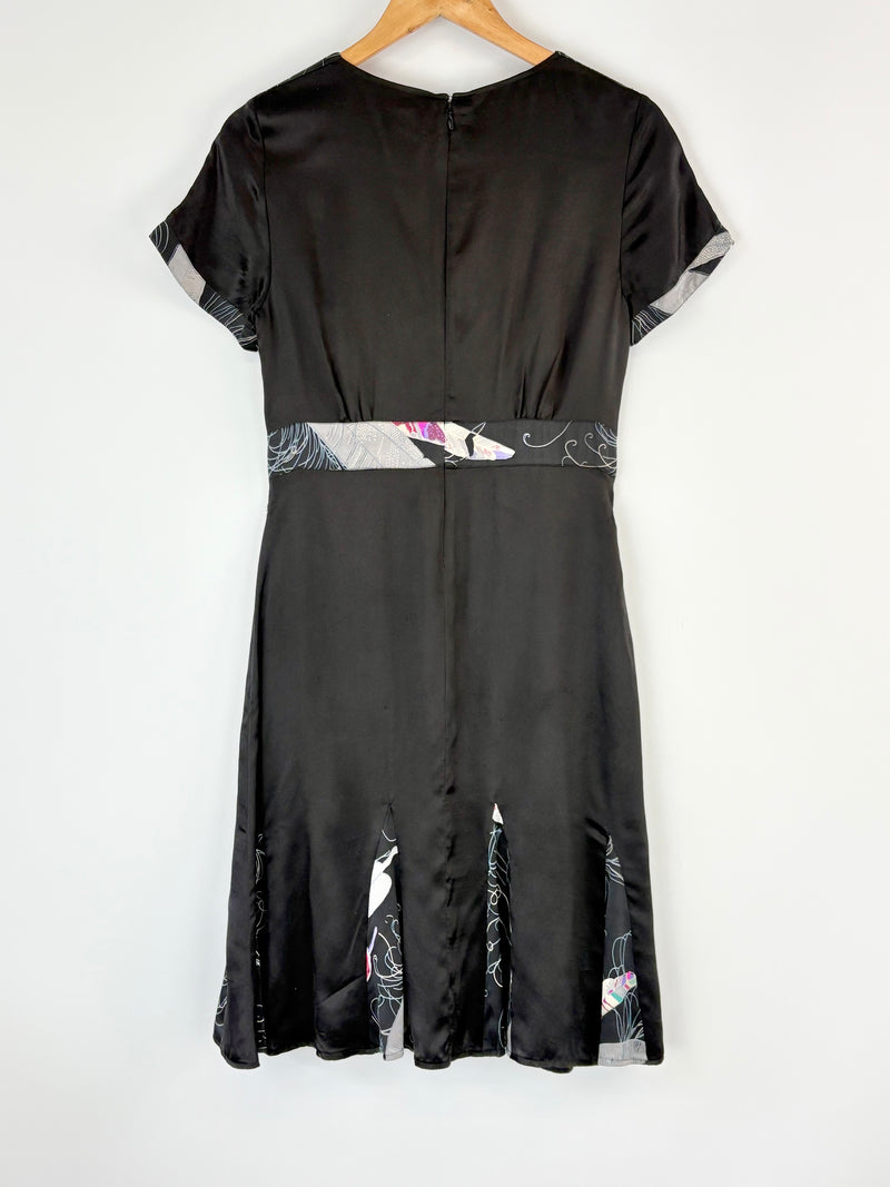 Fleur Wood Black Silk & Patterned Midi Dress - AU10