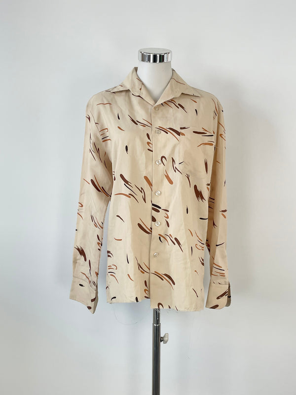 Vintage Roger David Beige Brushstroke-Pattern Shirt - S