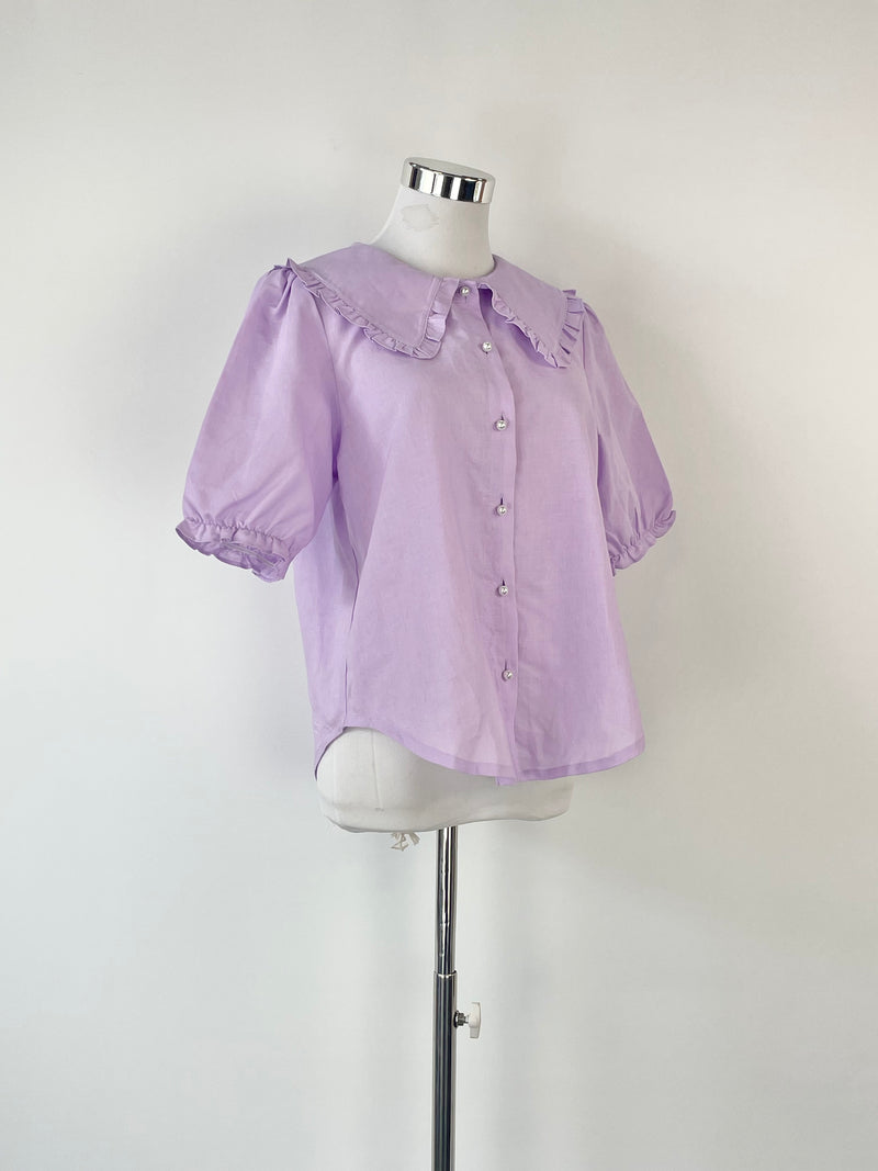 Emmeline Lavender Ruffled Collar Cropped Blouse - S