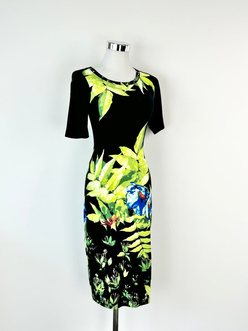 Moss & Spy Black Leaf Patterned Midi Dress - AU8