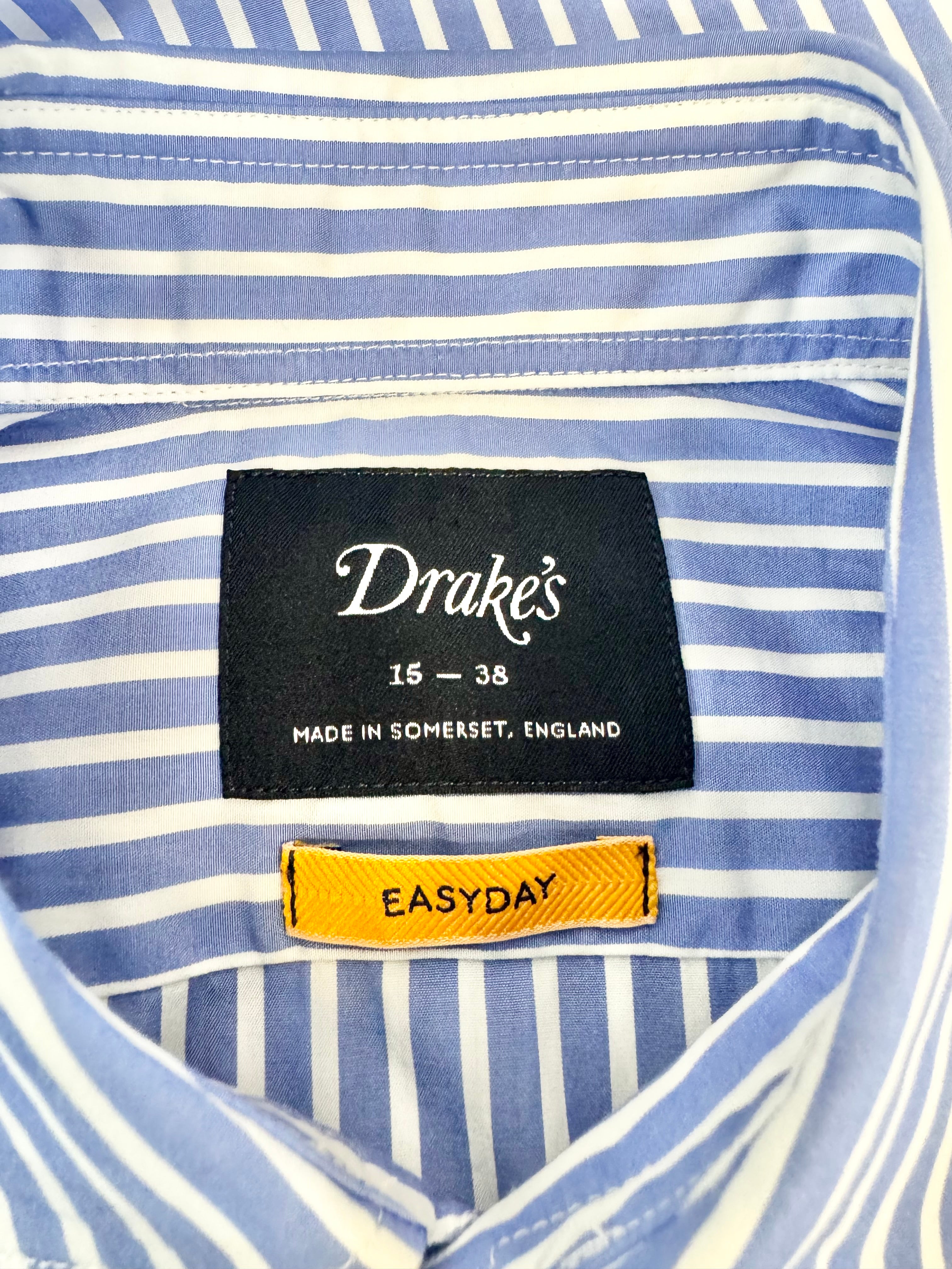 Drake's Blue and White Striped Shirt - 15/38