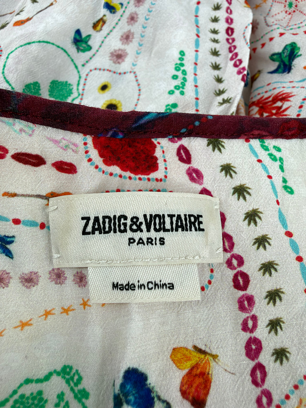 Zadig & Voltaire White Patterned Keyhole Blouse - AU10/12