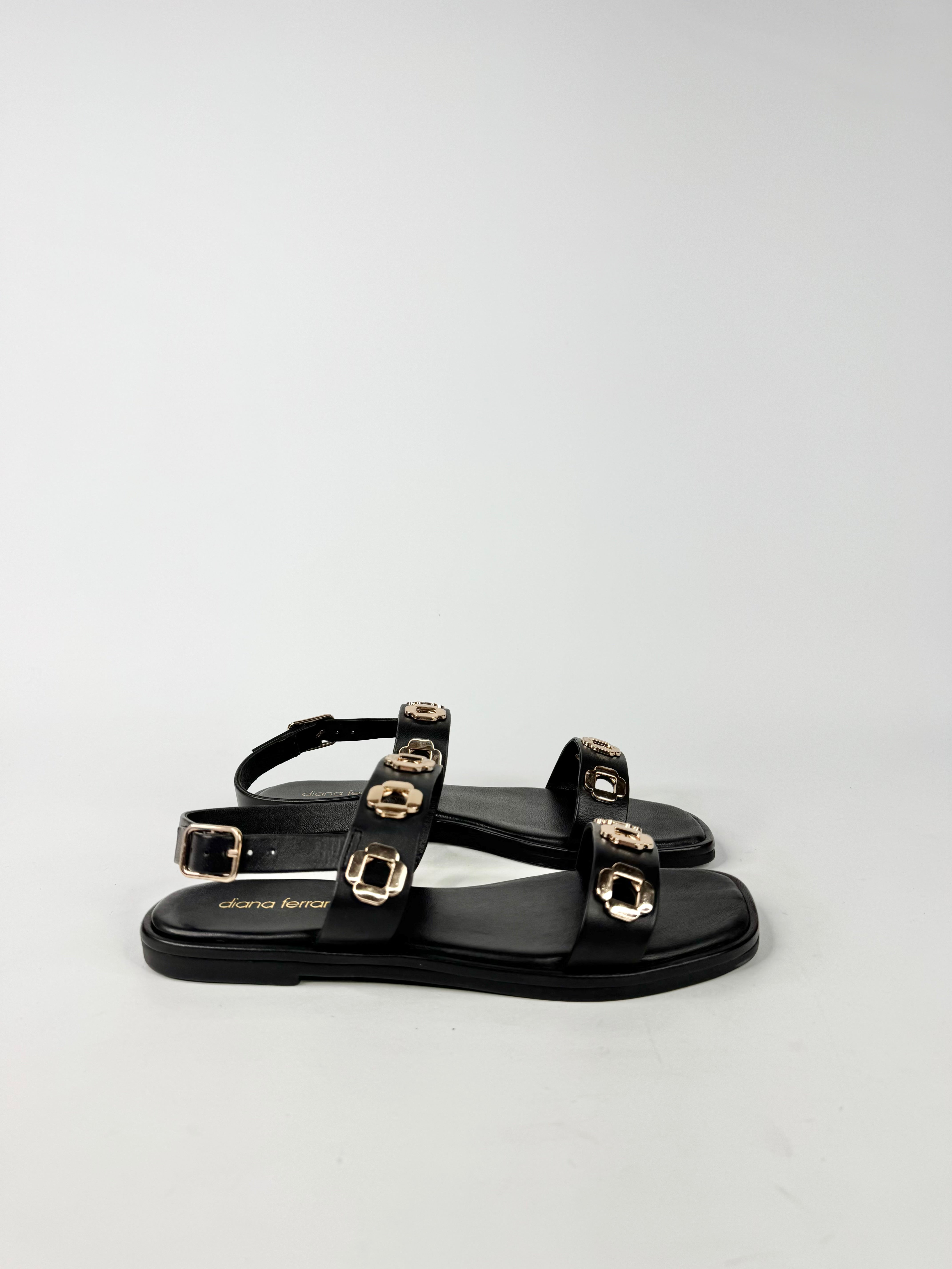 MFW Diana Ferrari Todri-DF Black Gold Eyelet Sandals - EU37