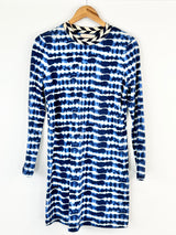 Tory Burch Blue & White 'Hollie' Long Sleeve Shift Dress - AU10/12