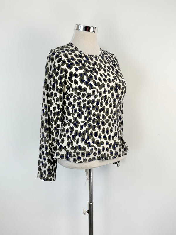 Grace Melbourne Silk Animal-Style Print Peplum Top - AU12