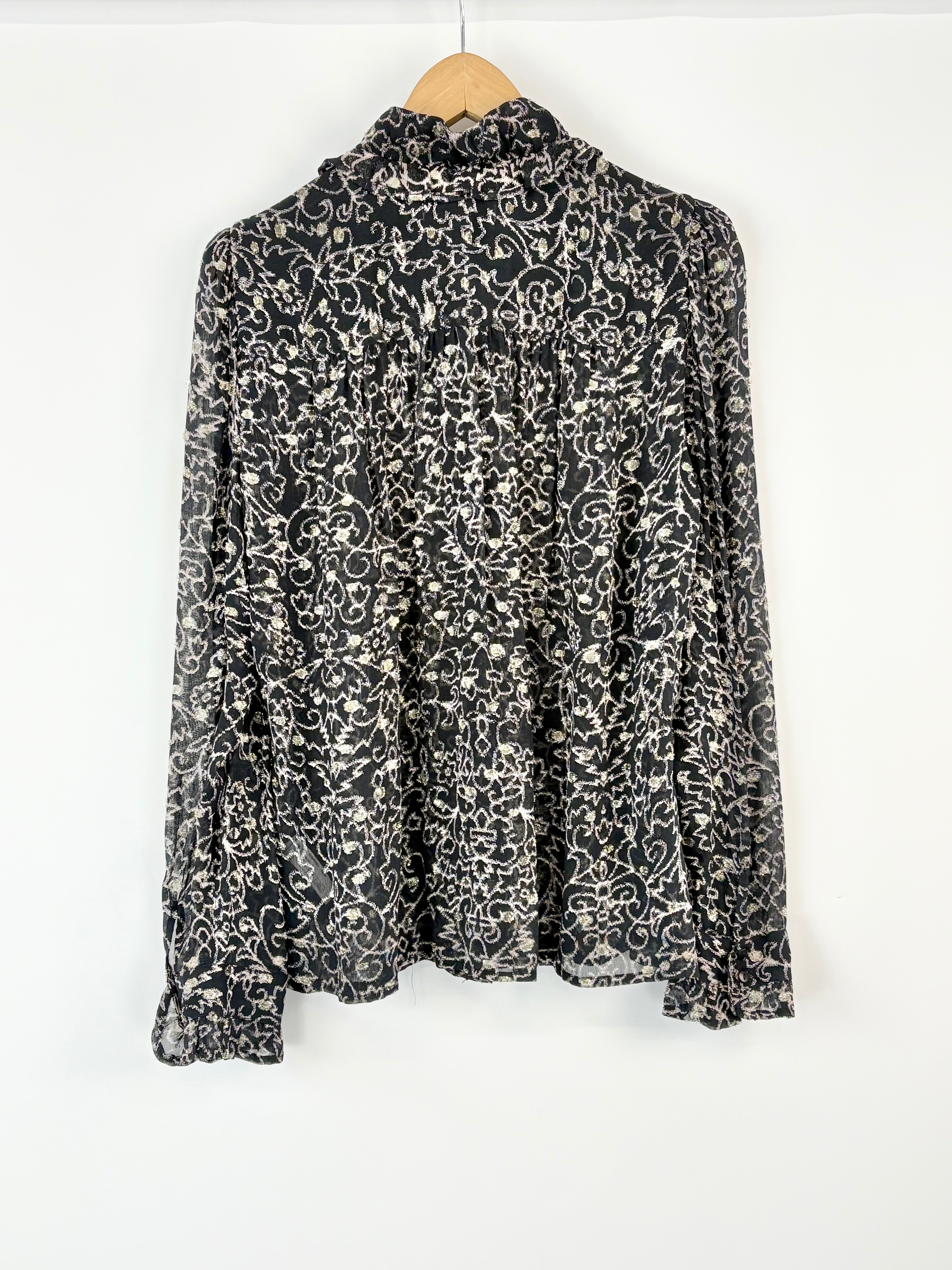 Ba&sh Sheer Black & Shimmering Gold Long-Sleeve Top - AU12