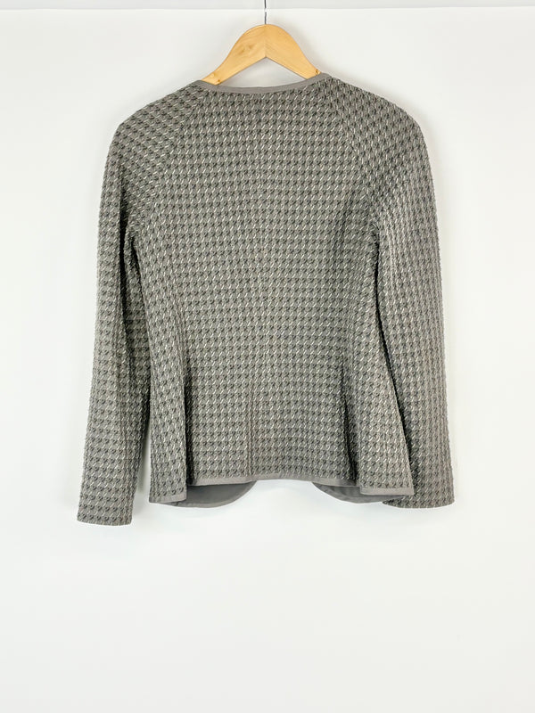 Armani Collezioni Grey Textured Houndstooth Cropped Jacket - AU6
