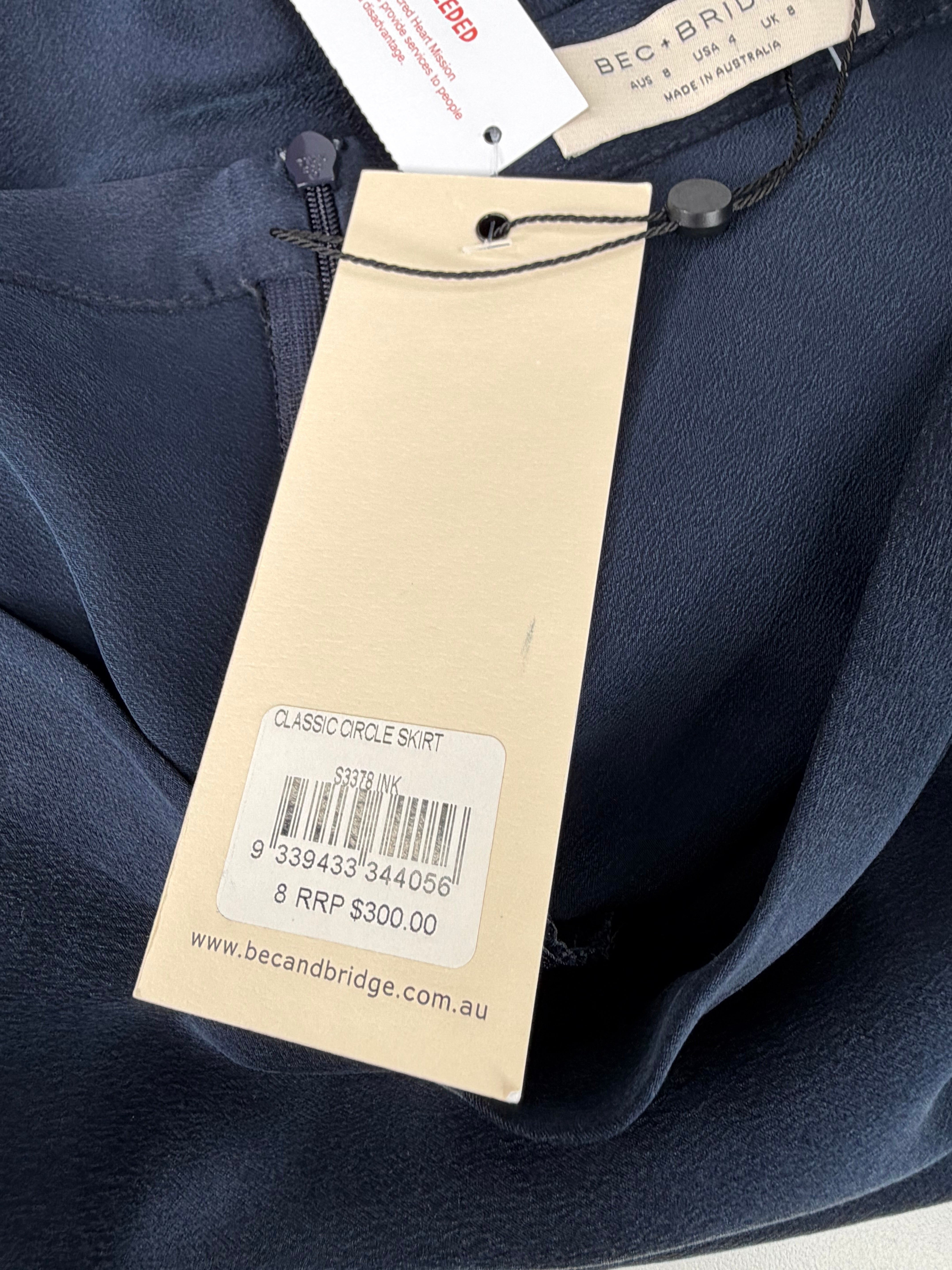 Bec & Bridge Navy Blue Bias Cut 'Classic Circle' Silk Maxi Skirt NWT - AU8