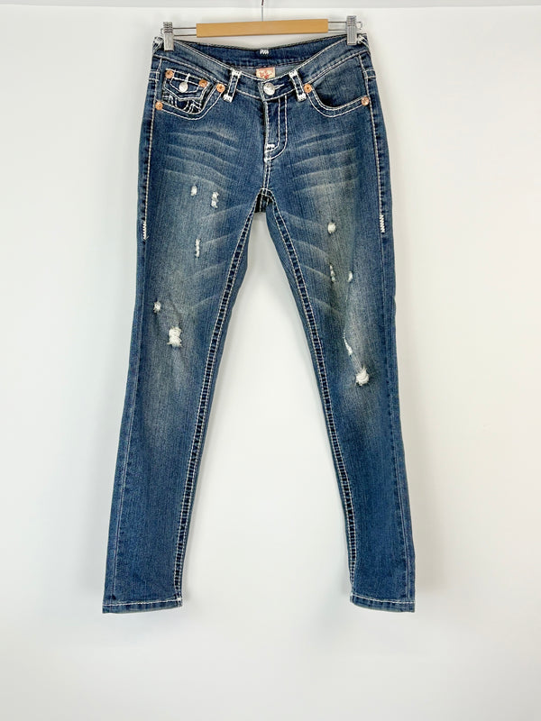 True Religion Dark Blue Distressed Skinny-Fit Jeans - W29