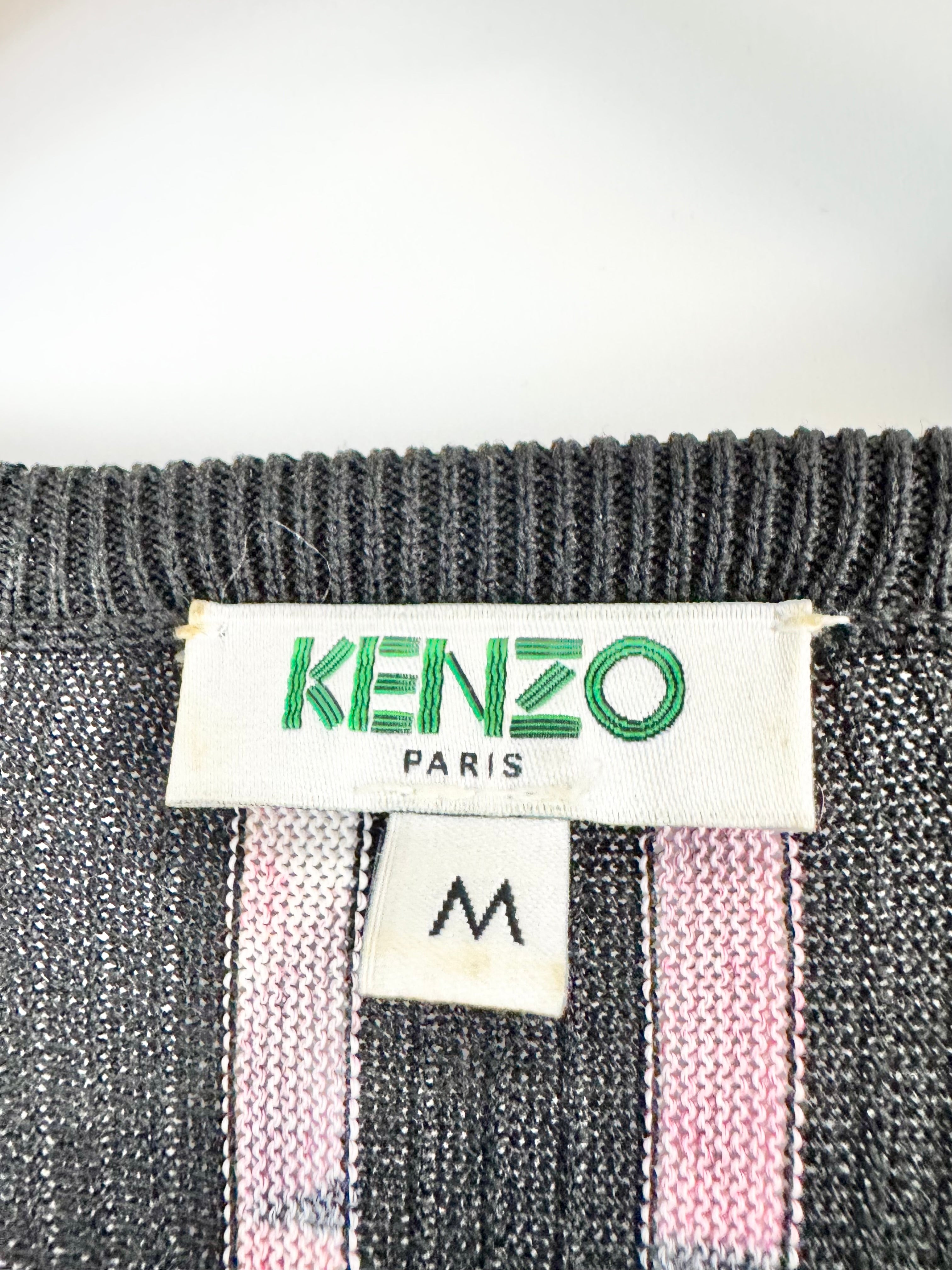 Kenzo Black Floral Pleated Fabric Column Dress - AU10/12