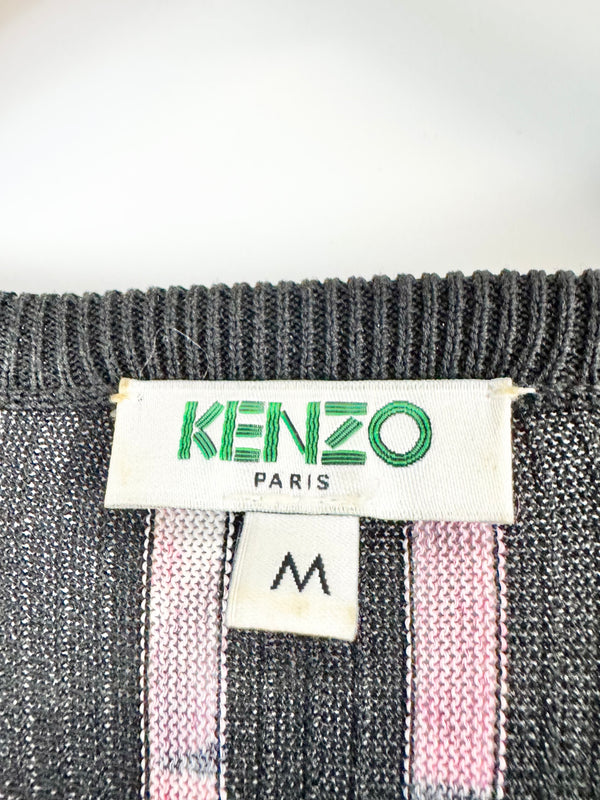 Kenzo Black Floral Pleated Fabric Column Dress - AU10/12