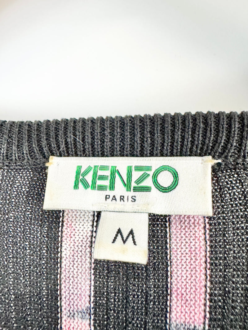 Kenzo Black Floral Pleated Fabric Column Dress - AU10/12