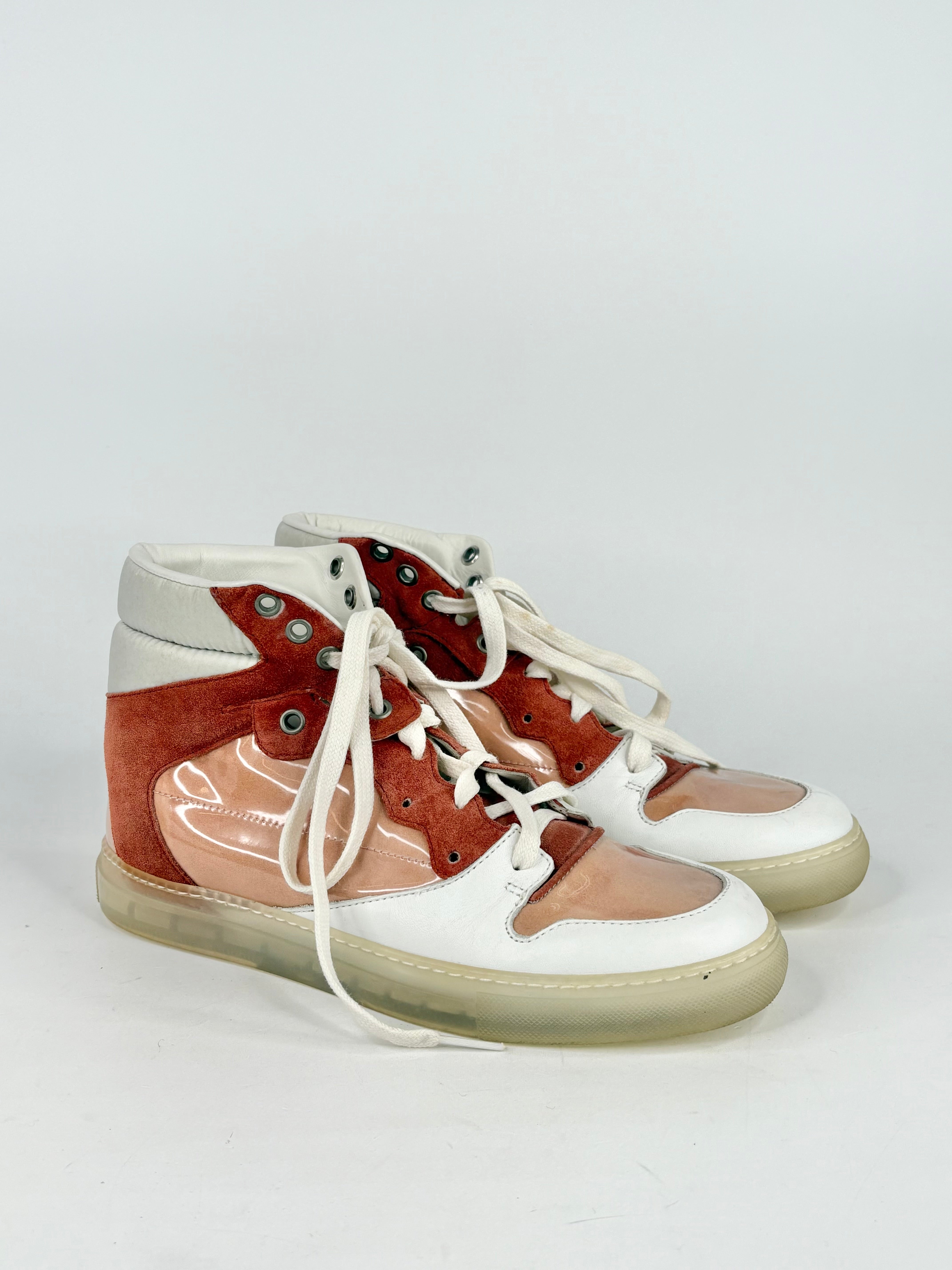 Balenciaga Peach & Burnt Orange Suede Contrast High-Top Sneakers - EU38