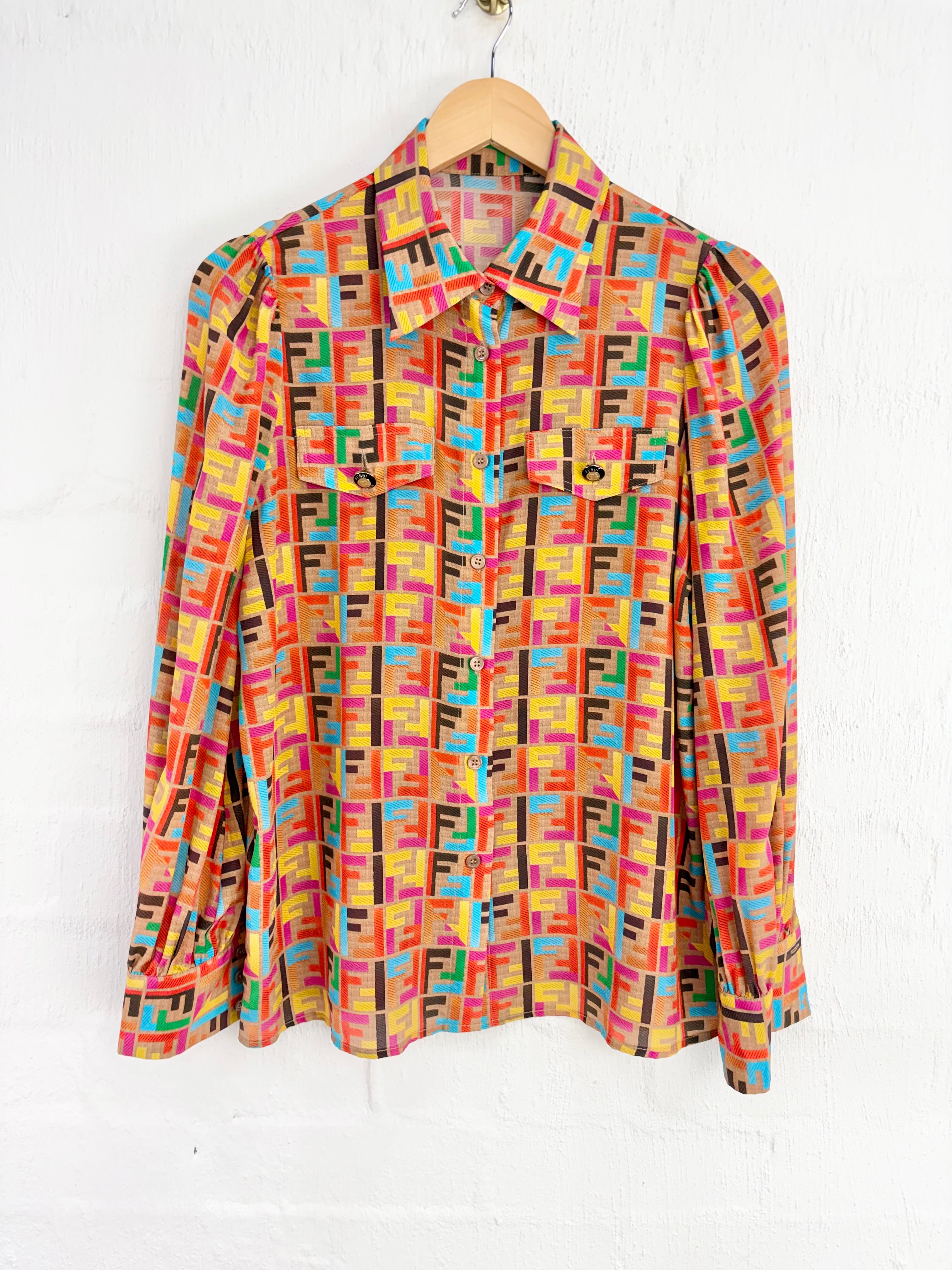 Fendi Multicolour Silk Monogramed Shirt - AU10/12