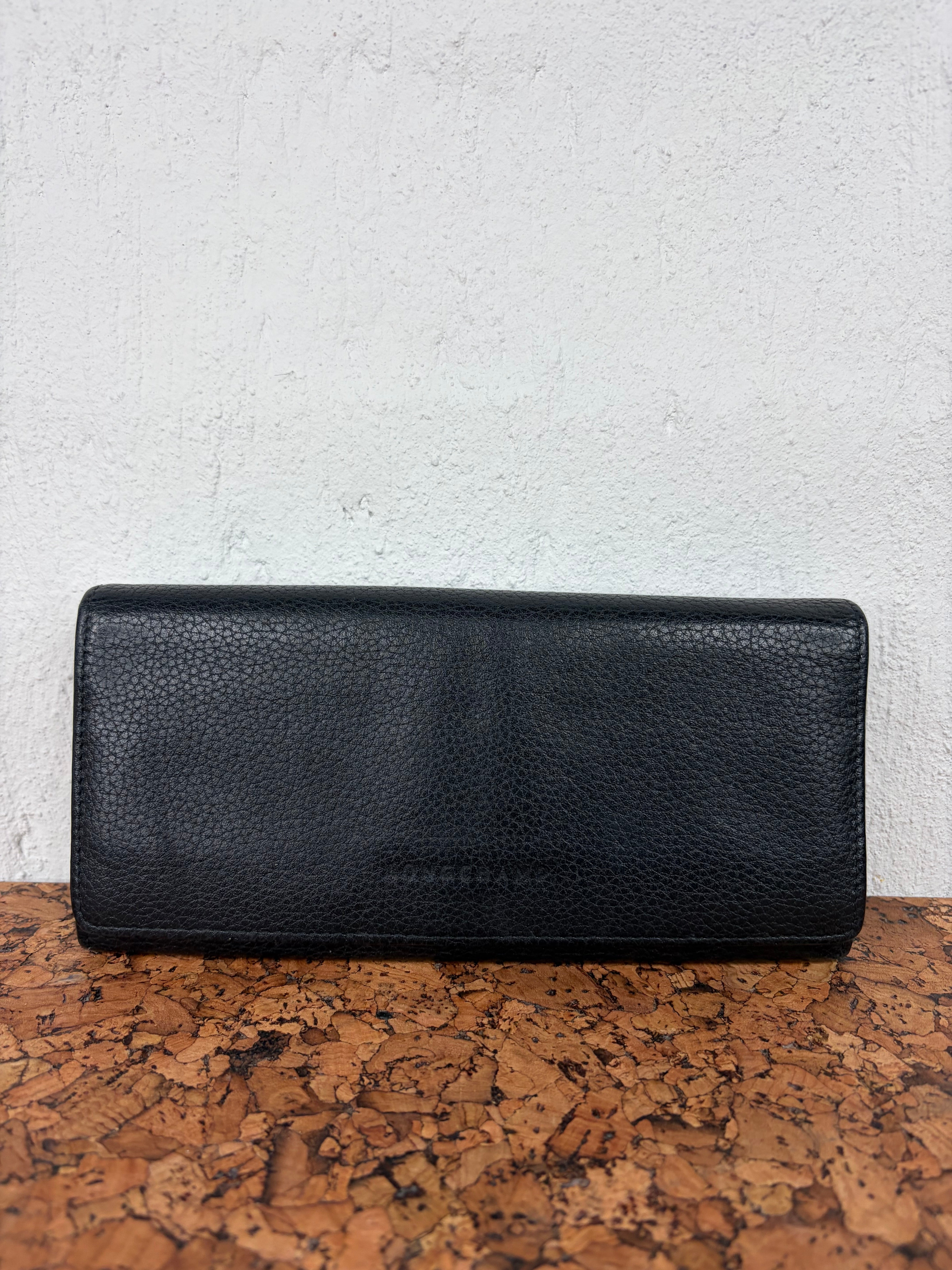 Longchamp Black Pebbled Leather Wallet
