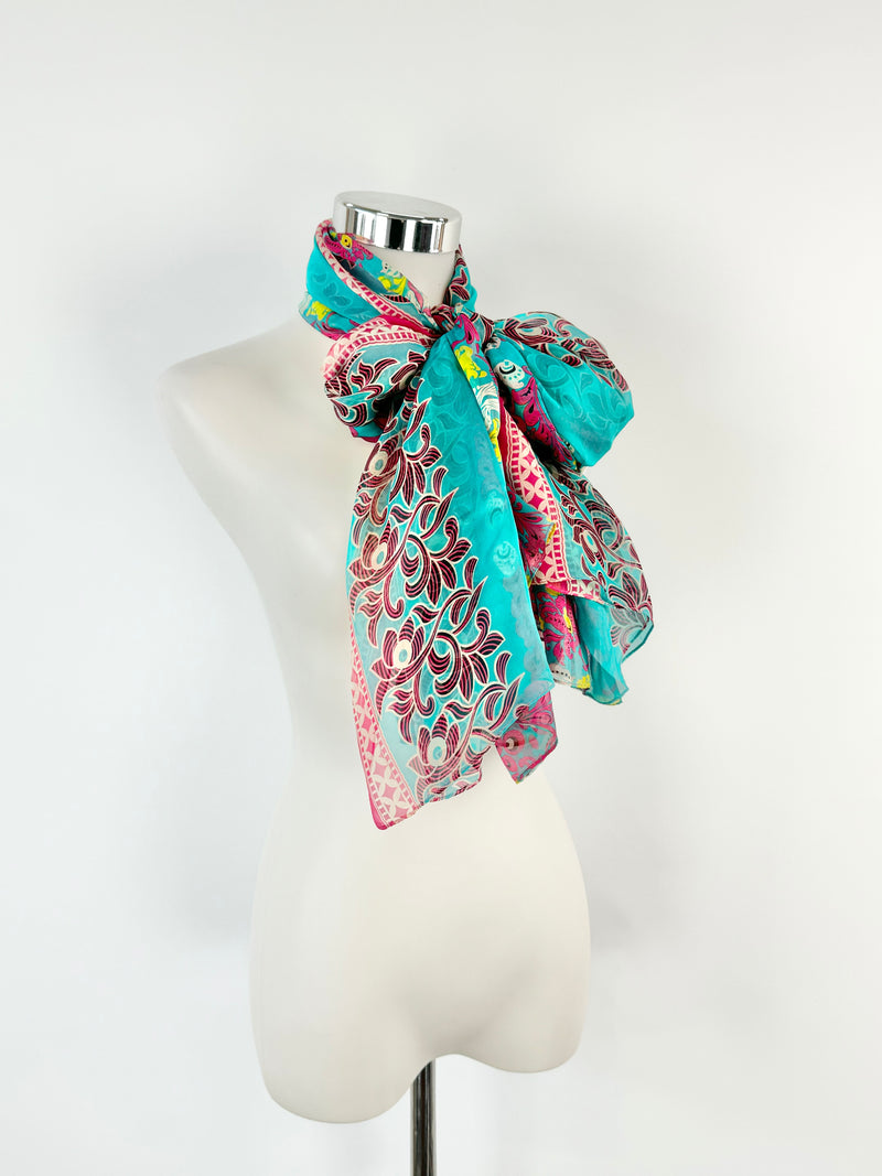 Joyce Aqua & Pink Silk Scarf