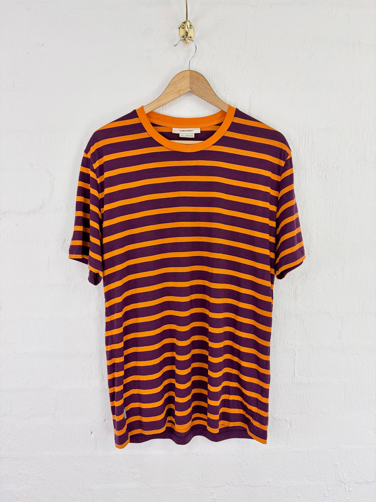 Icebreaker Orange and Purple 150 Cool-Lite Stripe T-Shirt - L