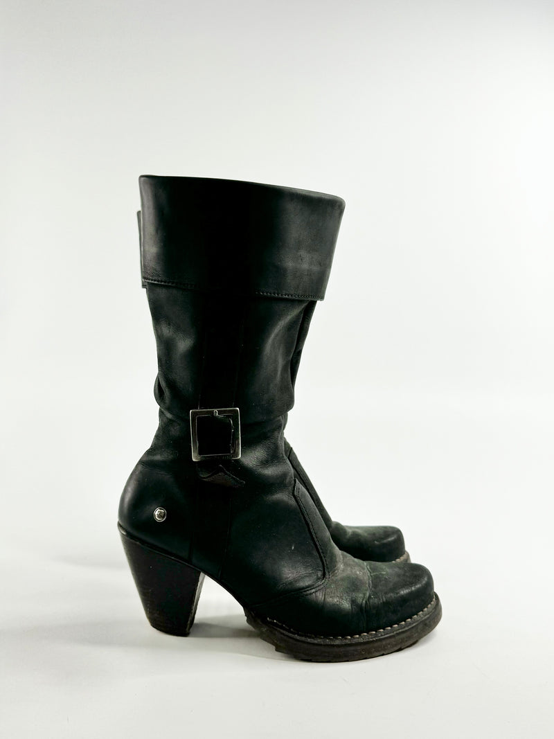 Neosens Black Buckle Heeled Calf Boots - EU40