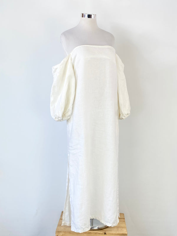 Maurie & Eve White Linen Off Shoulder Maxi Dress - AU14