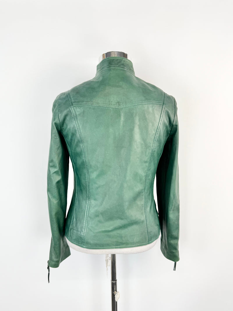 Solsona Green Leather Snakeprint Lined Leather Jacket - AU12