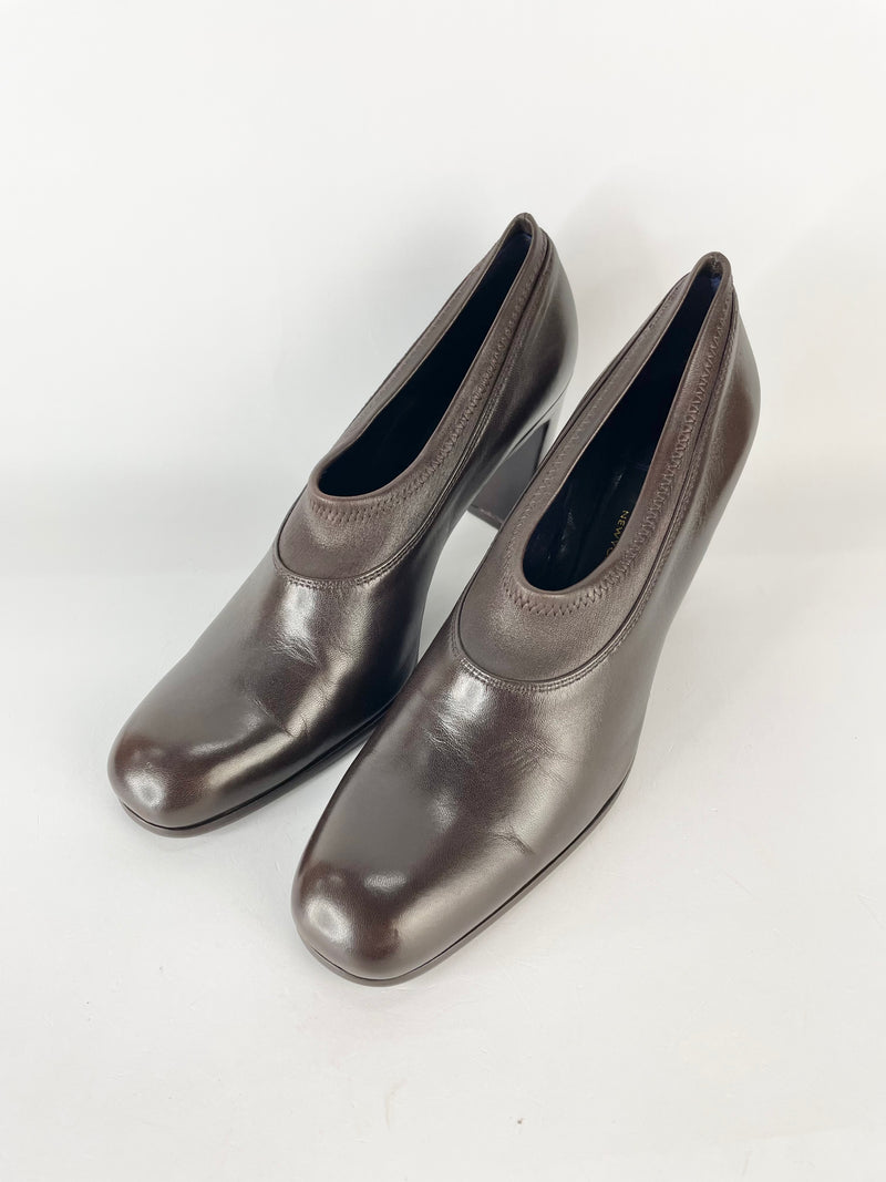 Vintage DKNY Chocolate Brown Stretch Leather Pumps - 9.5