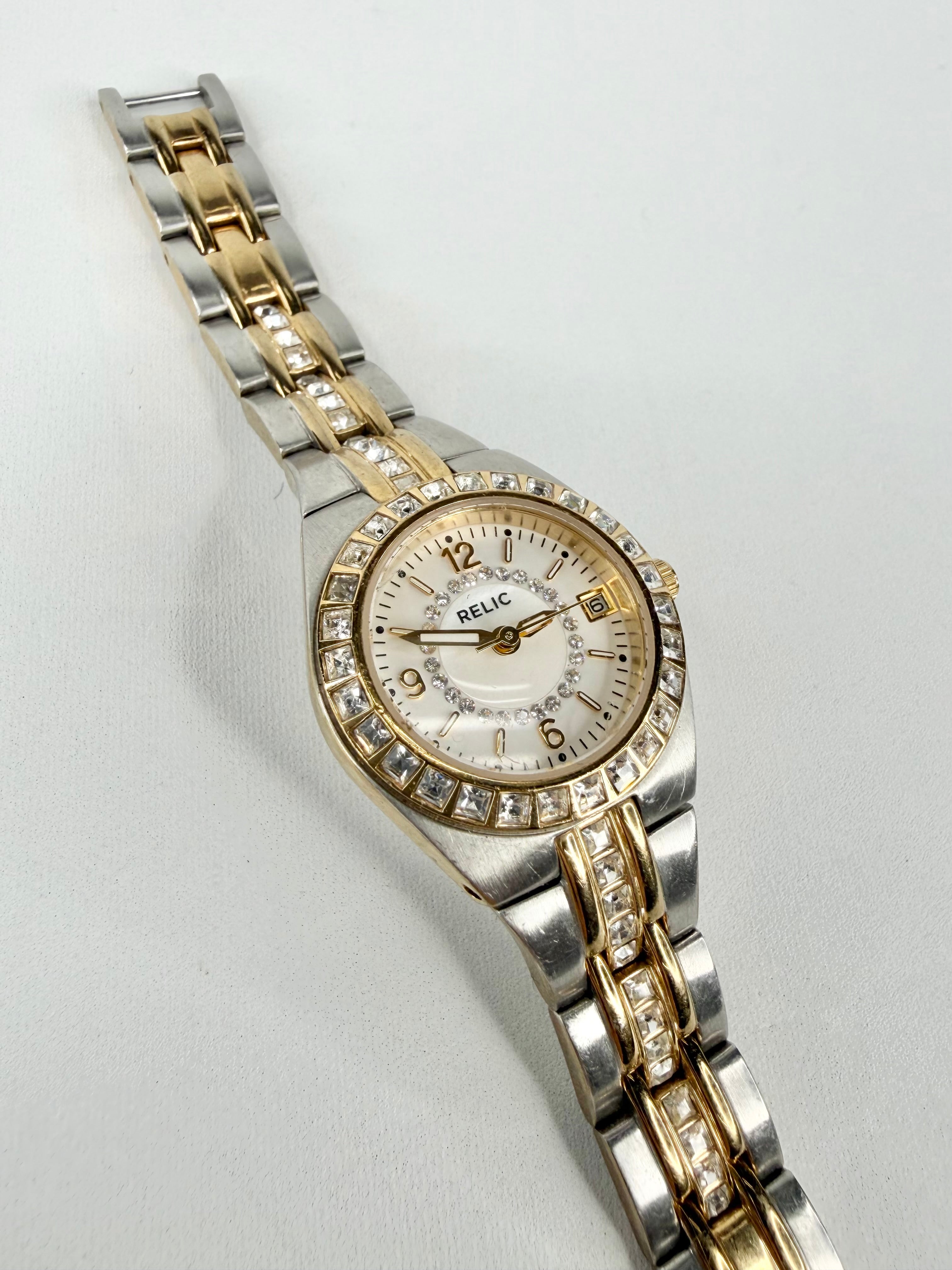 Y2K Relic Silver & Gold Crystal Embellished Watch