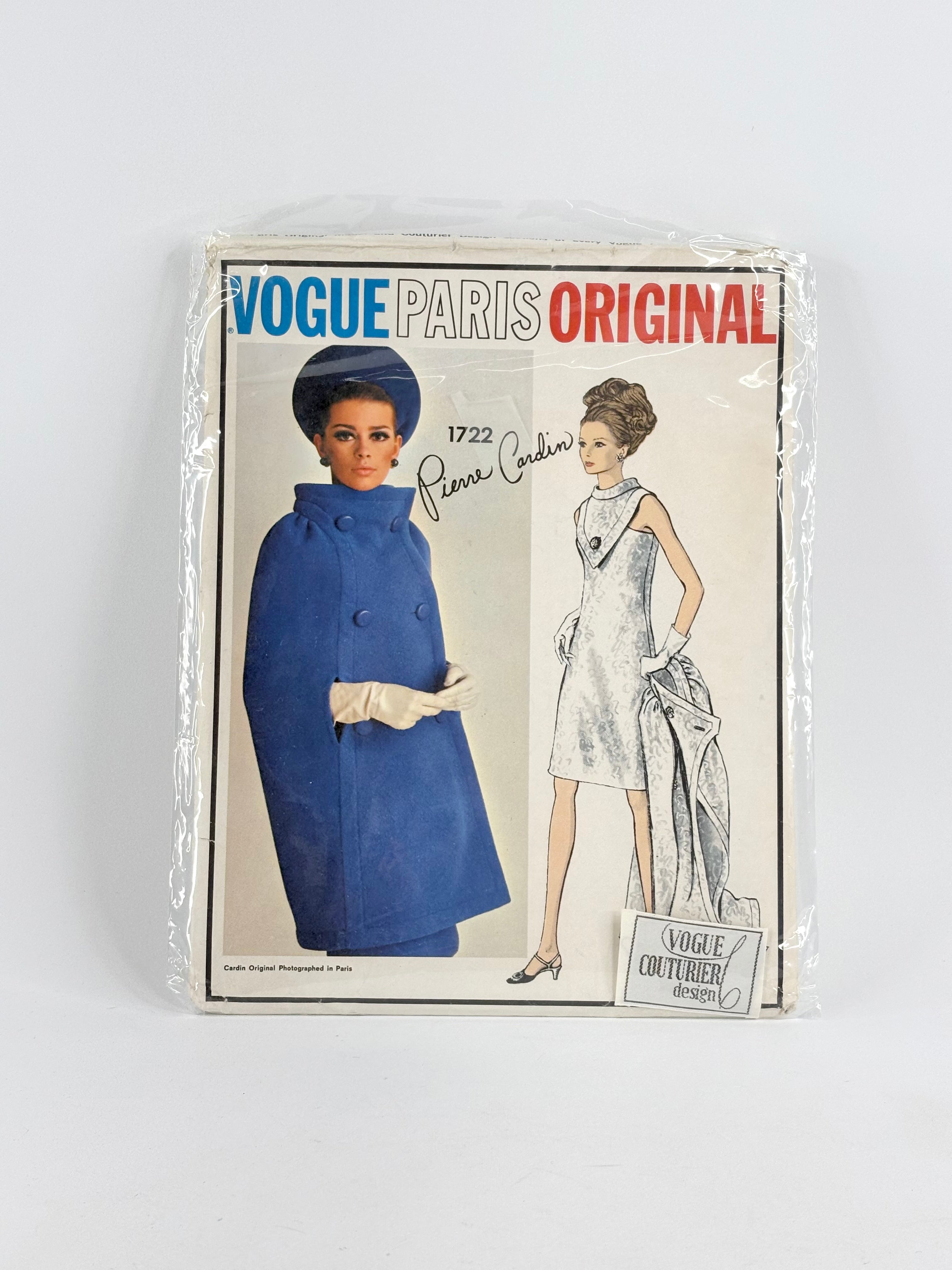 Vogue Paris Original Pierre Cardin Dress & Cape: No. 1722 - Size 14