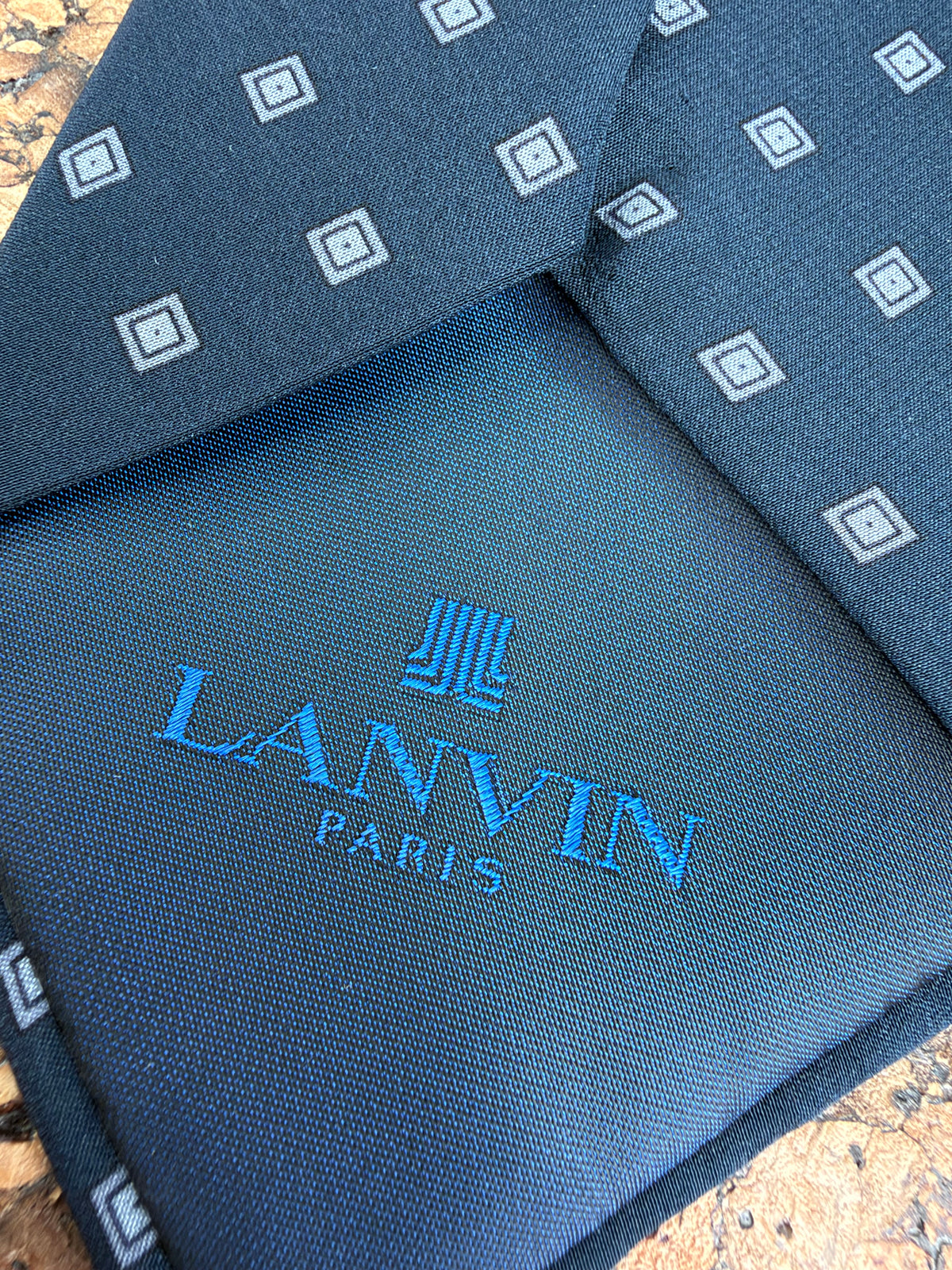 Lanvin Navy & Grey Patterned Silk Tie