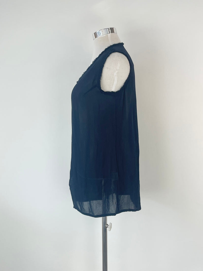 MM Sohn Navy Blue Sequined Sleeveless Top - AU12/14