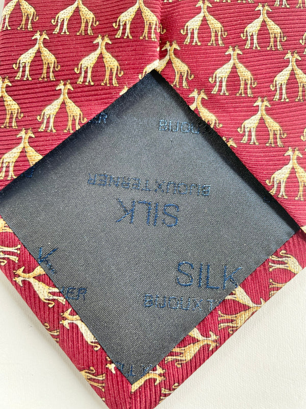 Bijoux Terner Maroon Giraffe Print Silk Tie