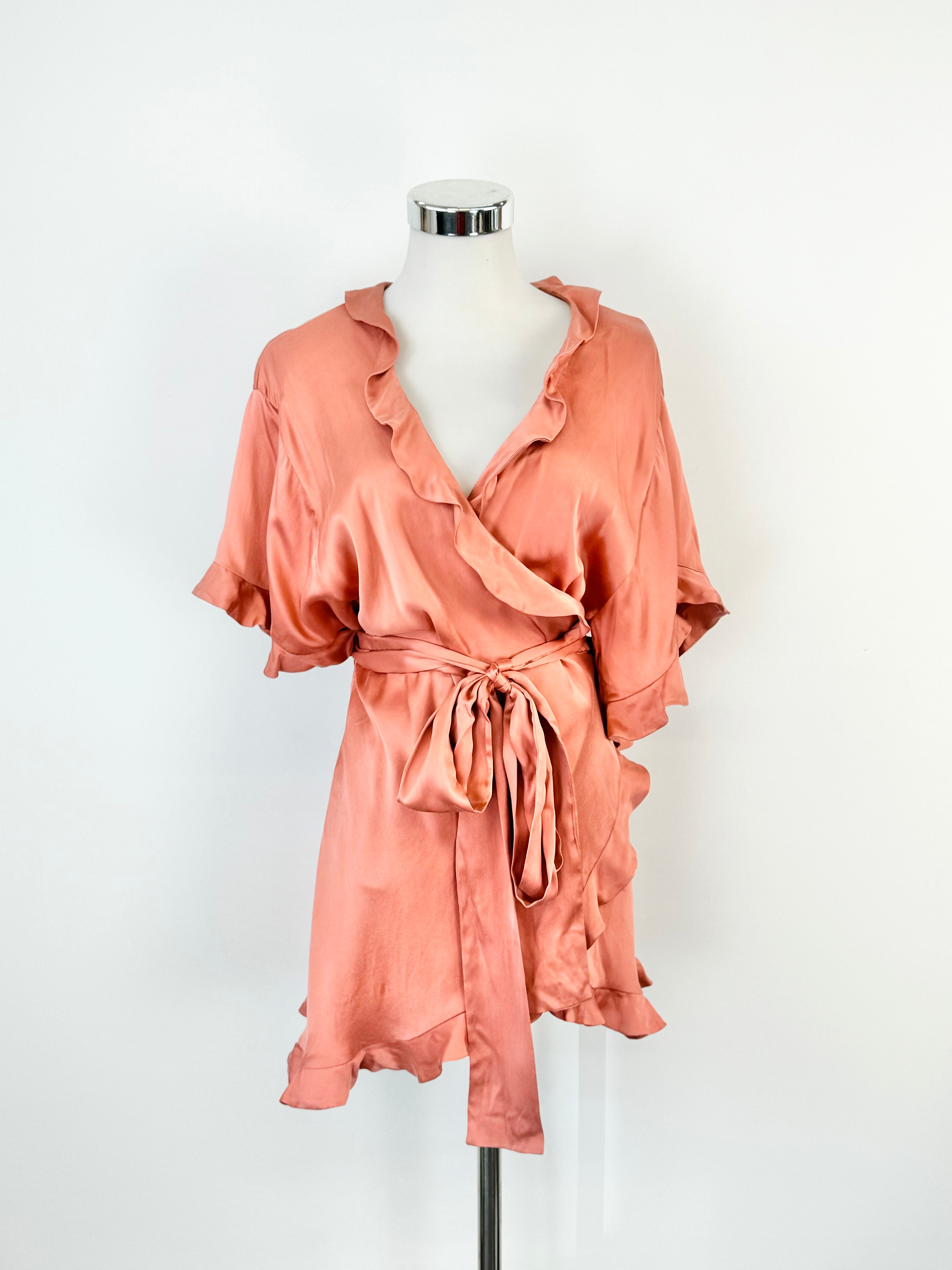 Zimmermann Grapefruit Silk Frill Dress - AU10