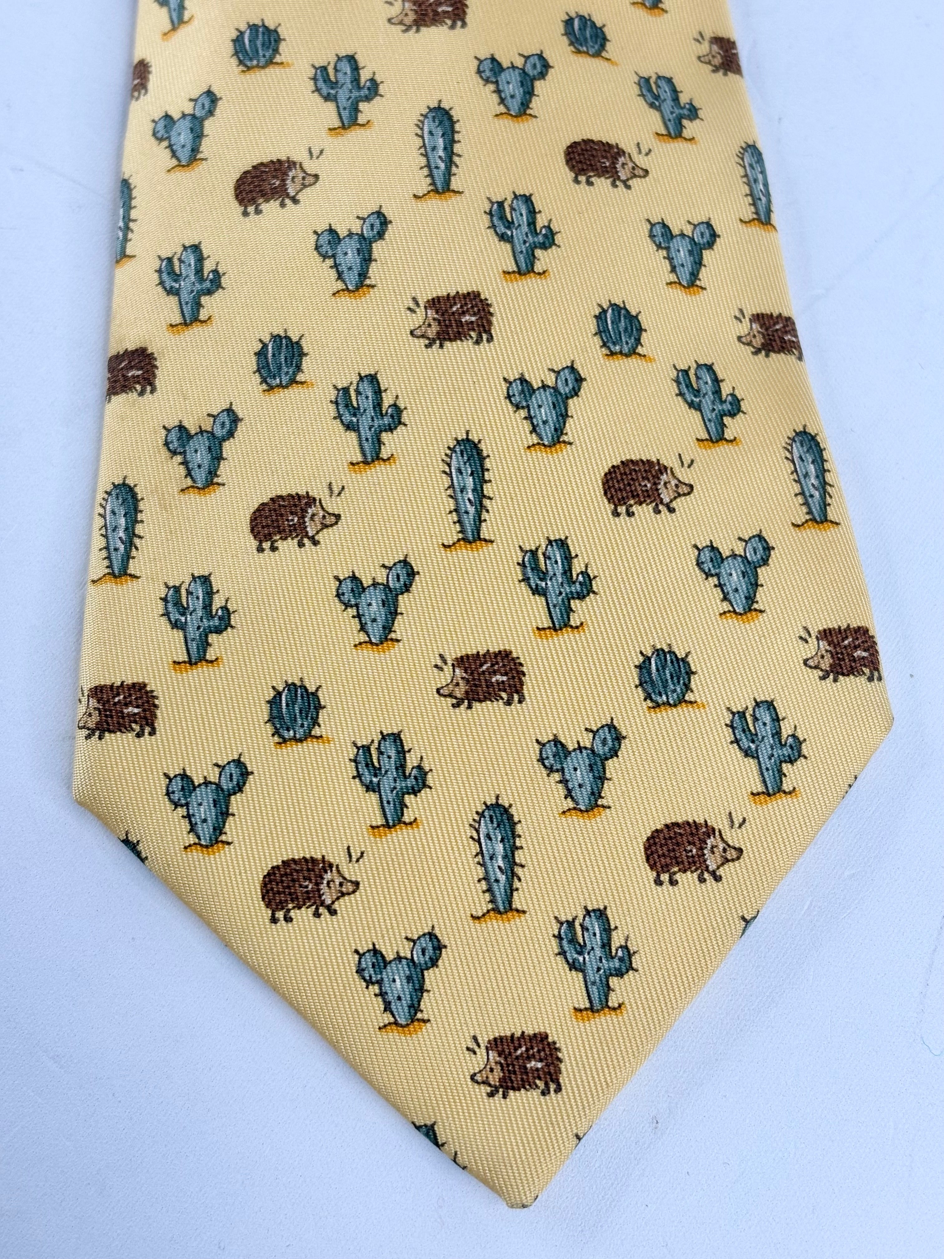 Hermès Yellow Cactus & Hedgehog Silk Tie