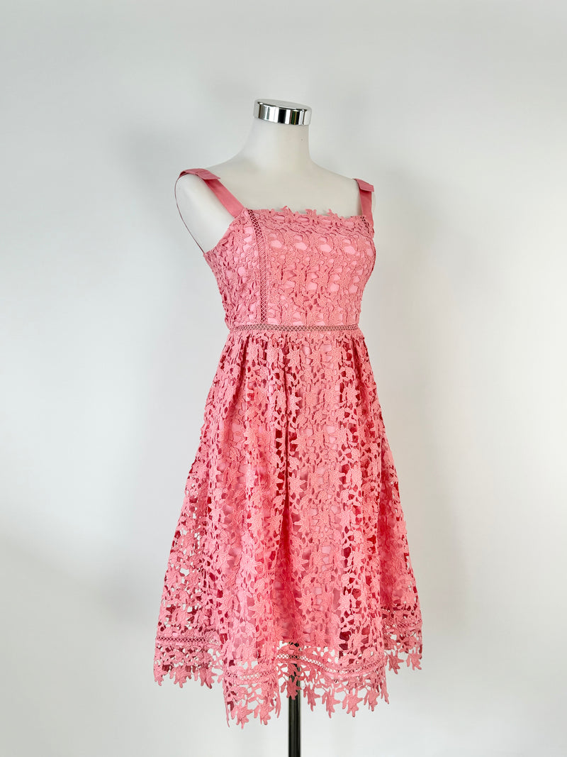 Self-Portrait Coral Pink Lace Covered Dress - AU10/12