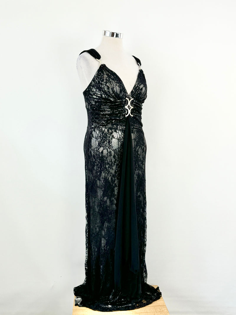 Gerry Shaw Black Lace Formal Dress - AU14