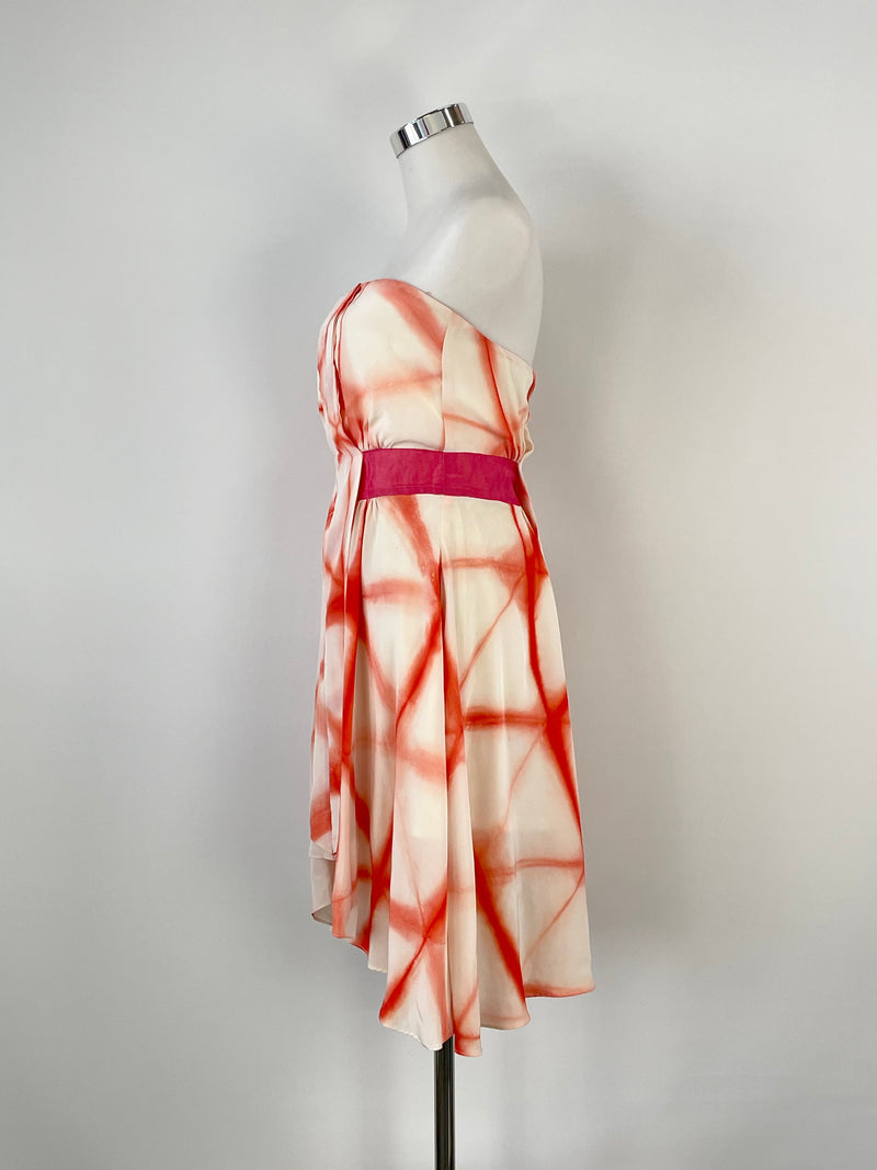 Nicola Finetti White & Burnt Orange Strapless Silk Dress - AU8