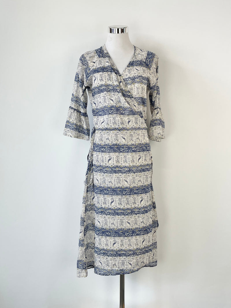 Hoss Blue & White Sheer Cotton Wrap Dress - AU8