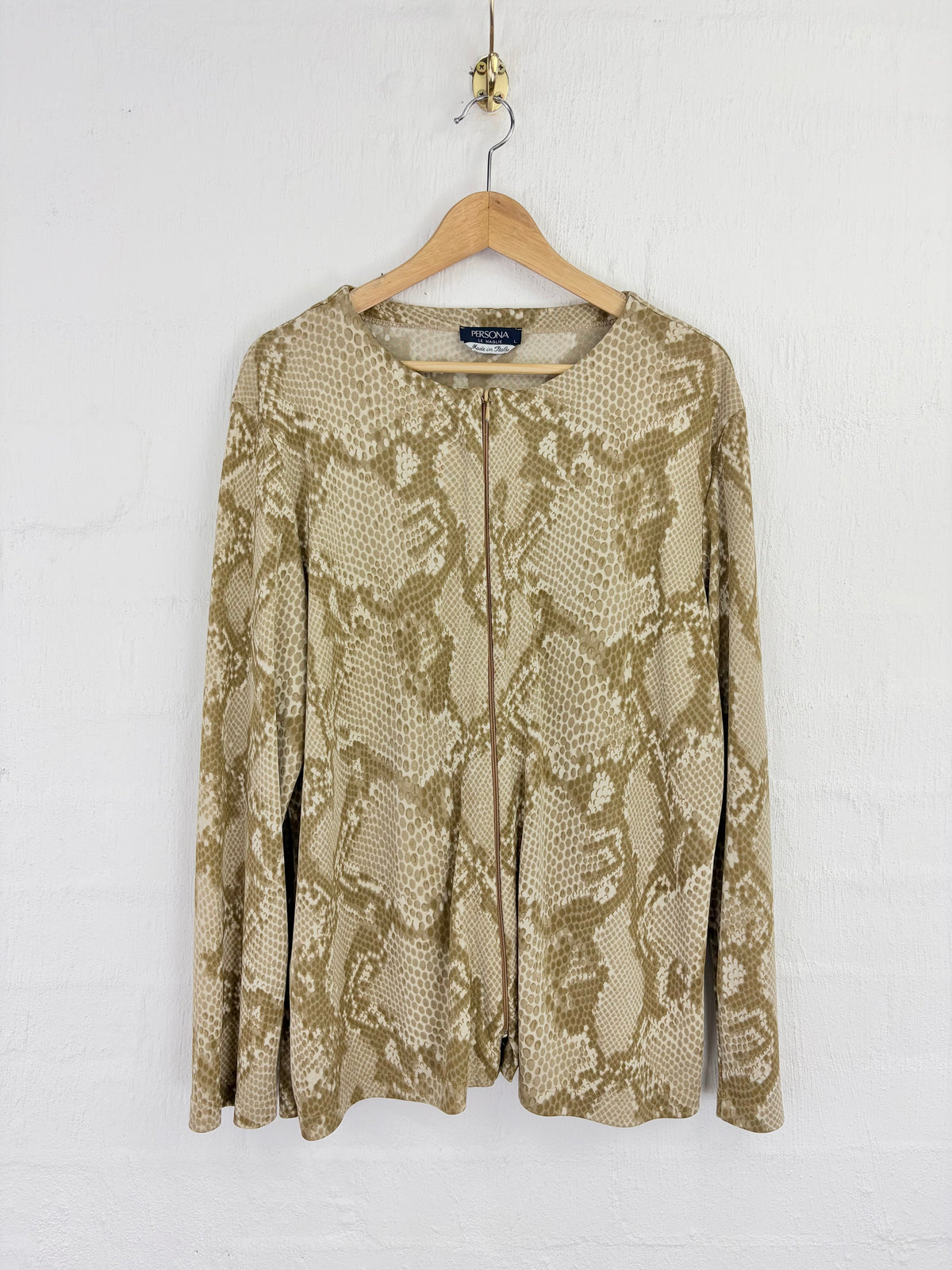 Marina Rinaldi Persona Le Maglie Beige Snakeskin Patterned Zippered Top - AU12/14