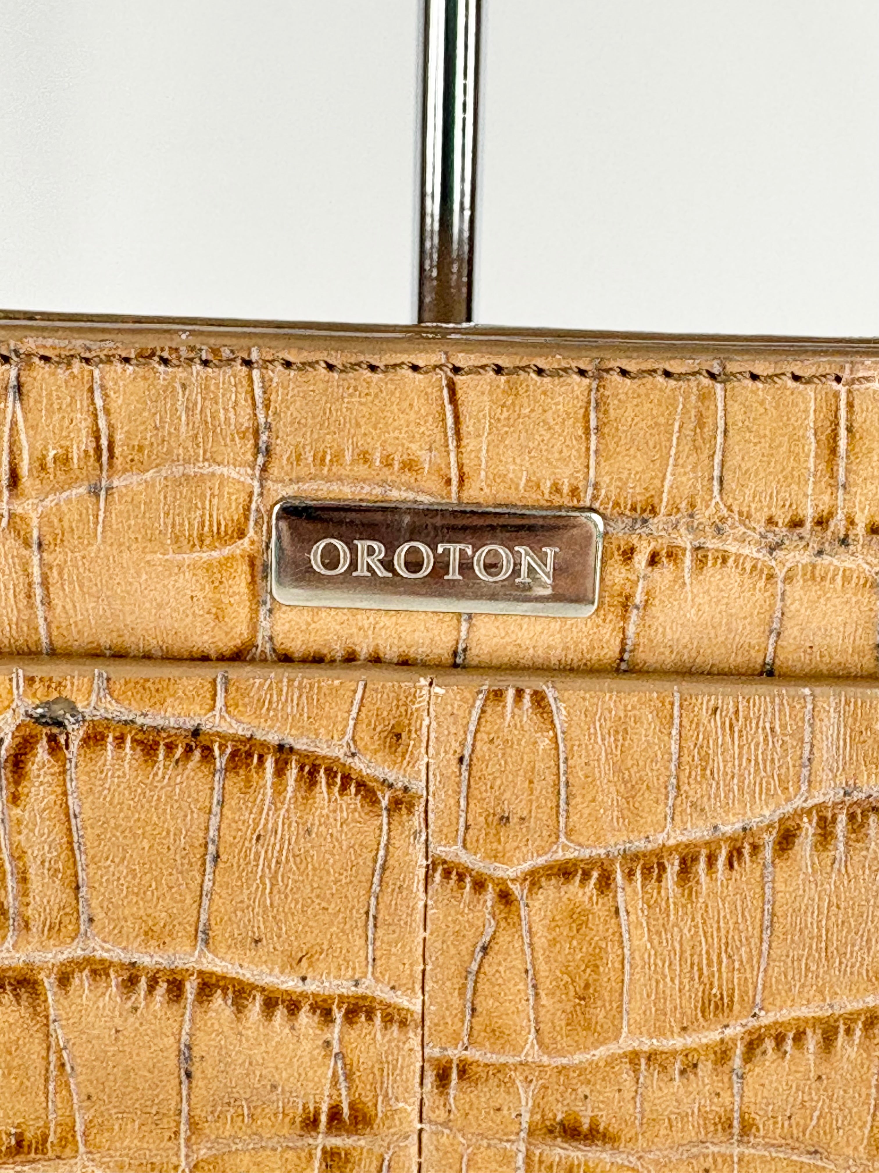 Oroton Biscuit Leather Croc-Embossed Baguette