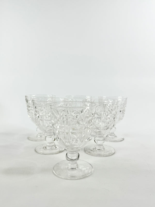 Vintage Walsh England Etched Glass Wine Glasses