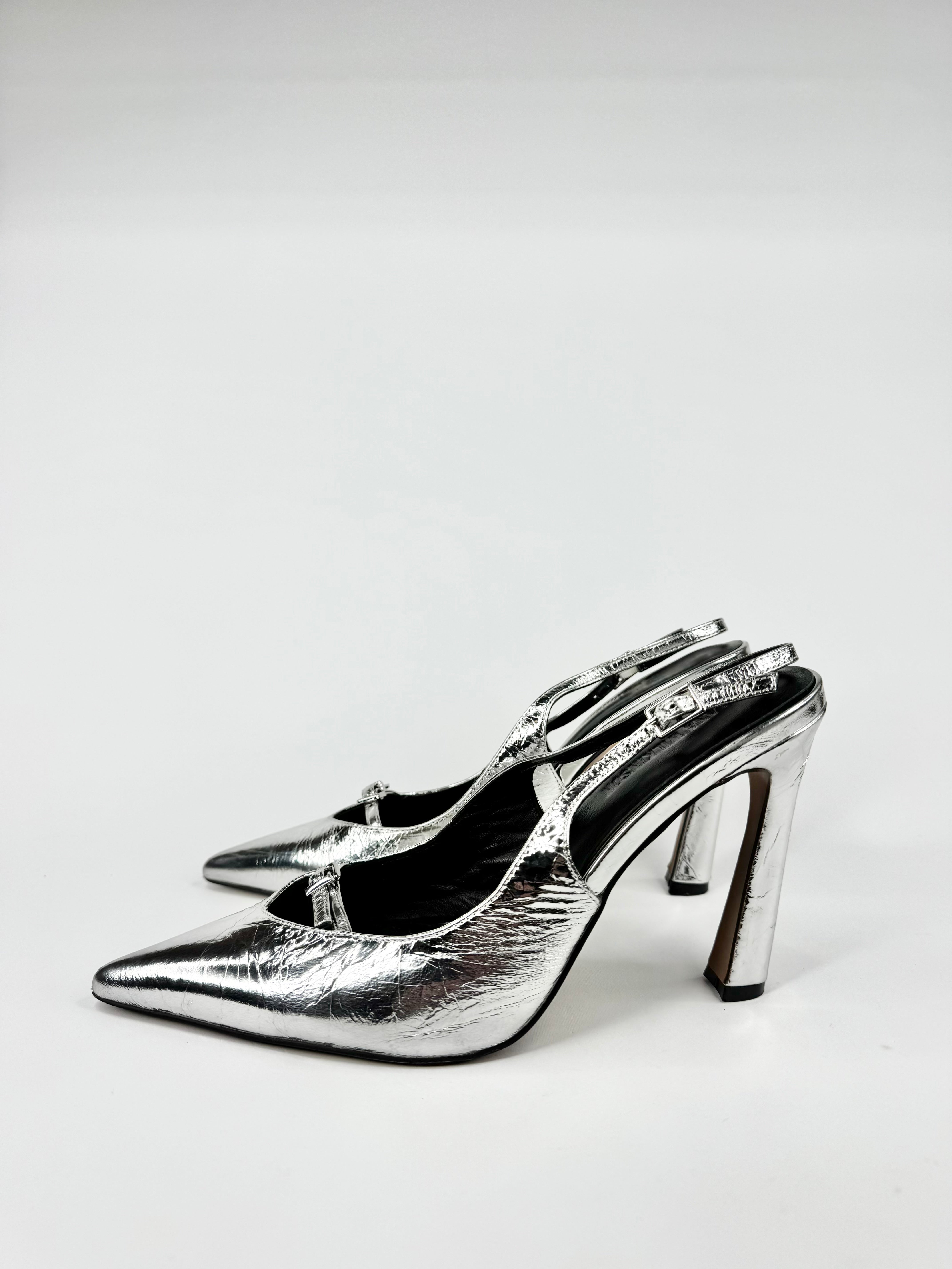 Lana Wilkinson Metallic Silver Pointed Toe Stilettos - EU40