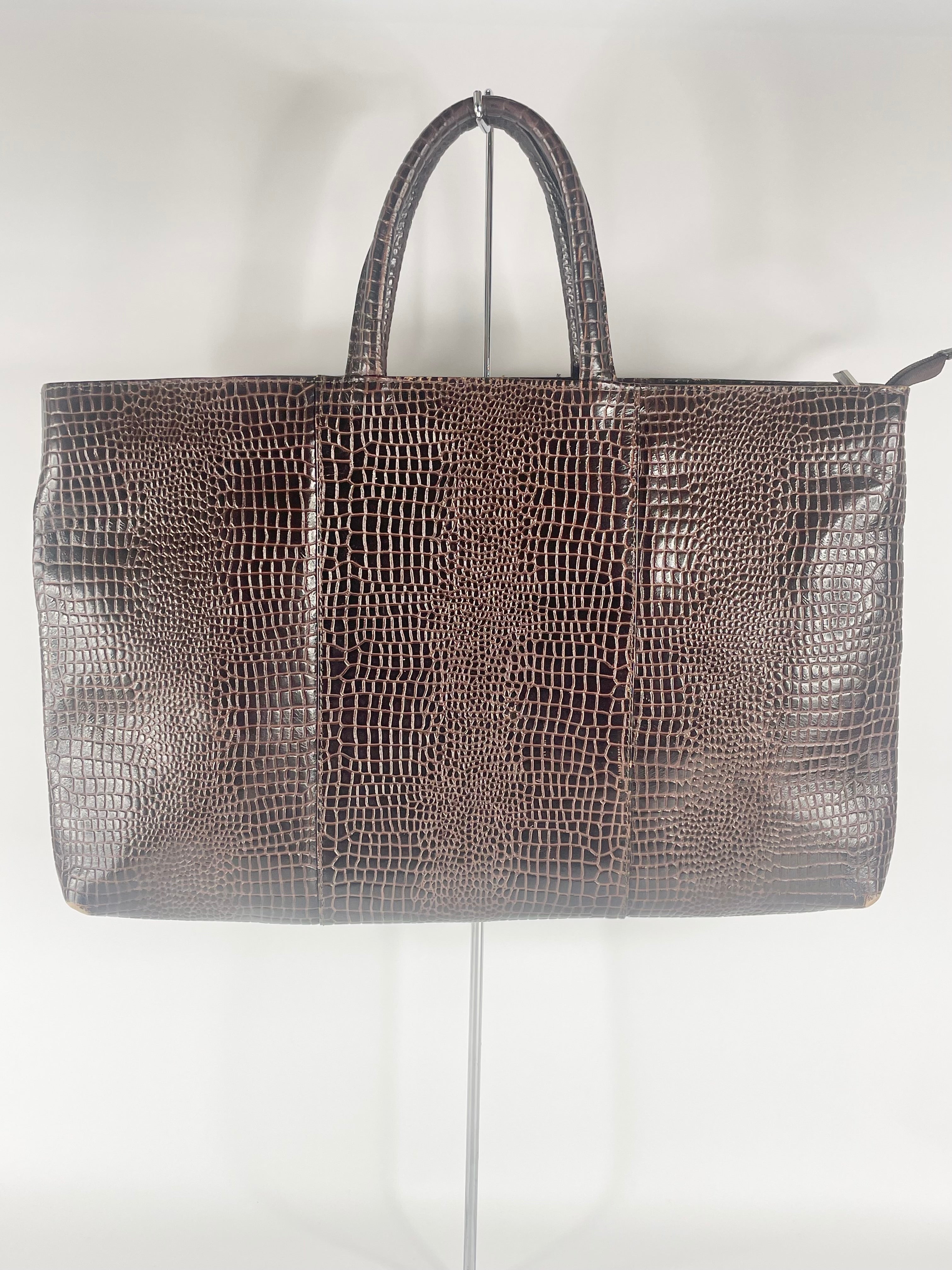 Manzoni Brown Leather Snakeskin Tote Bag