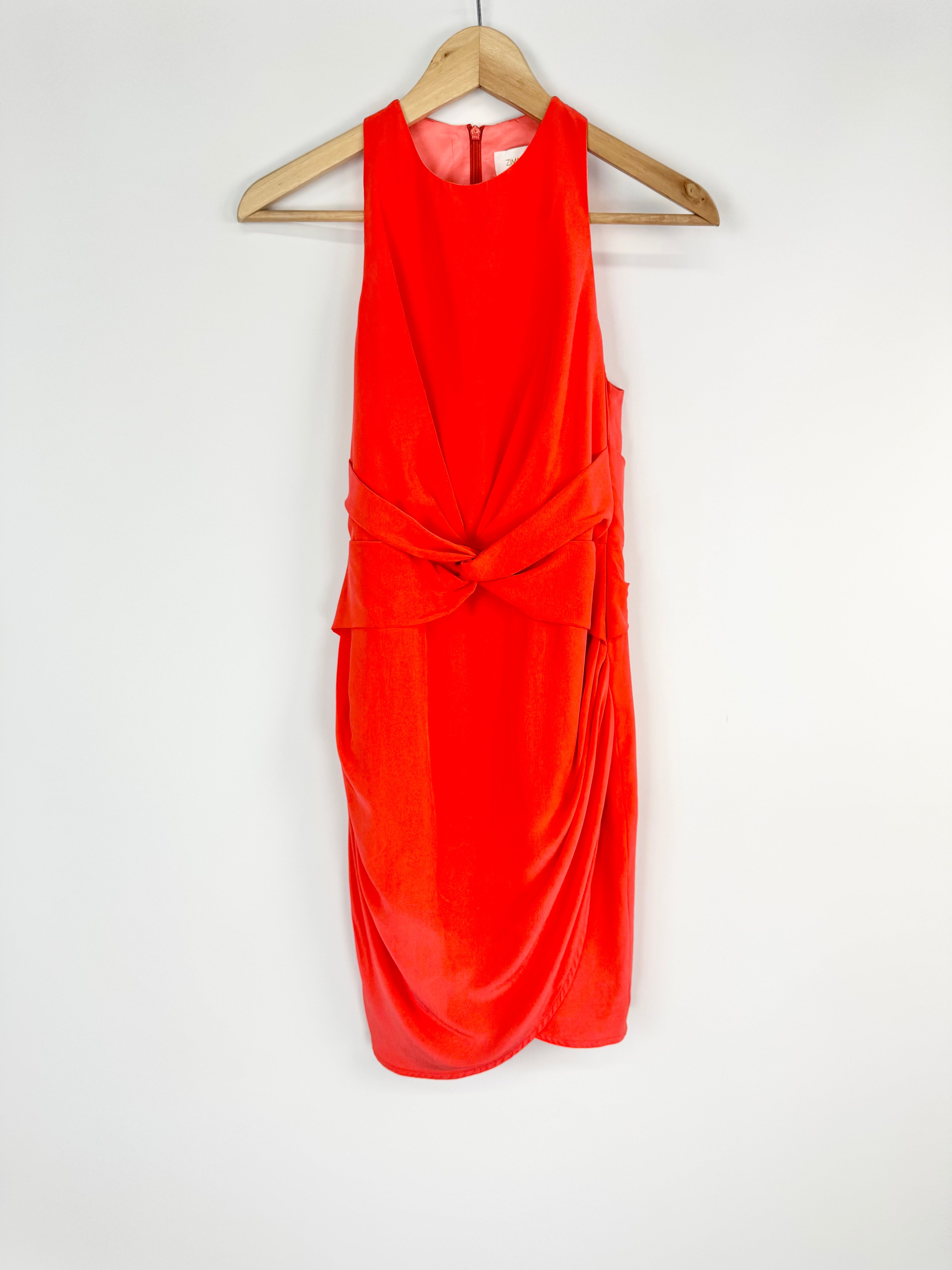 Zimmermann Blood Orange Silk Twist Midi Dress - AU8