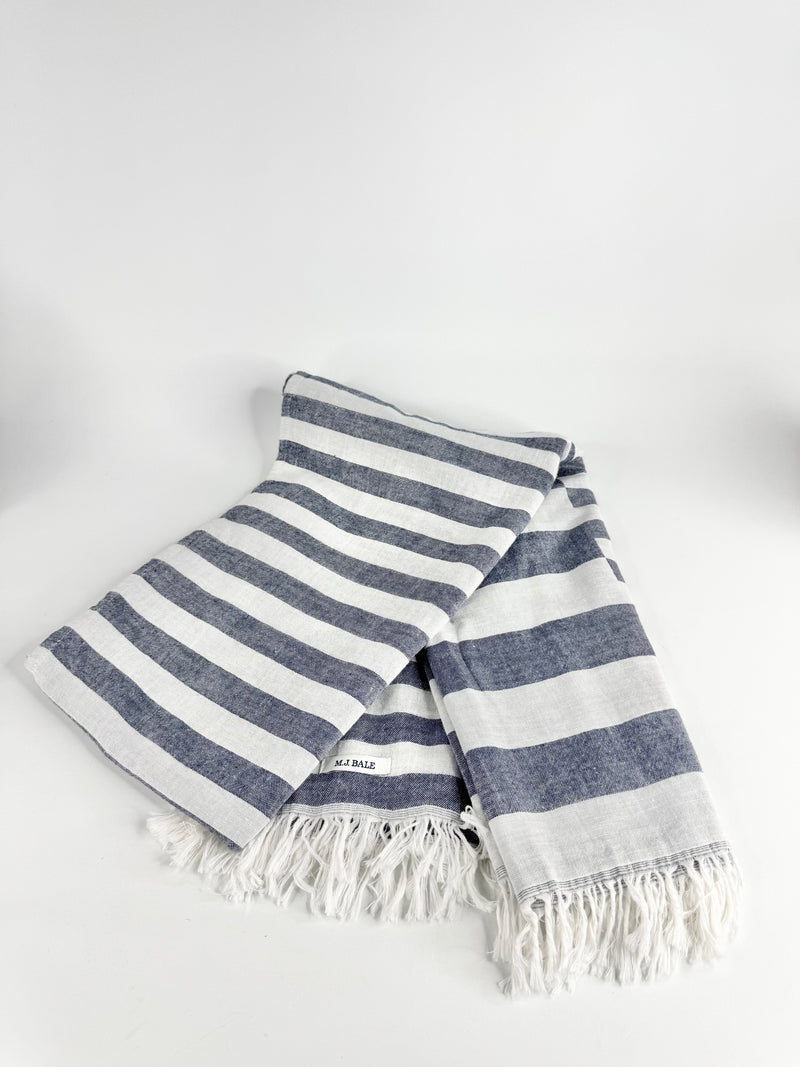 M.J Bale Blue & White Striped Scarf