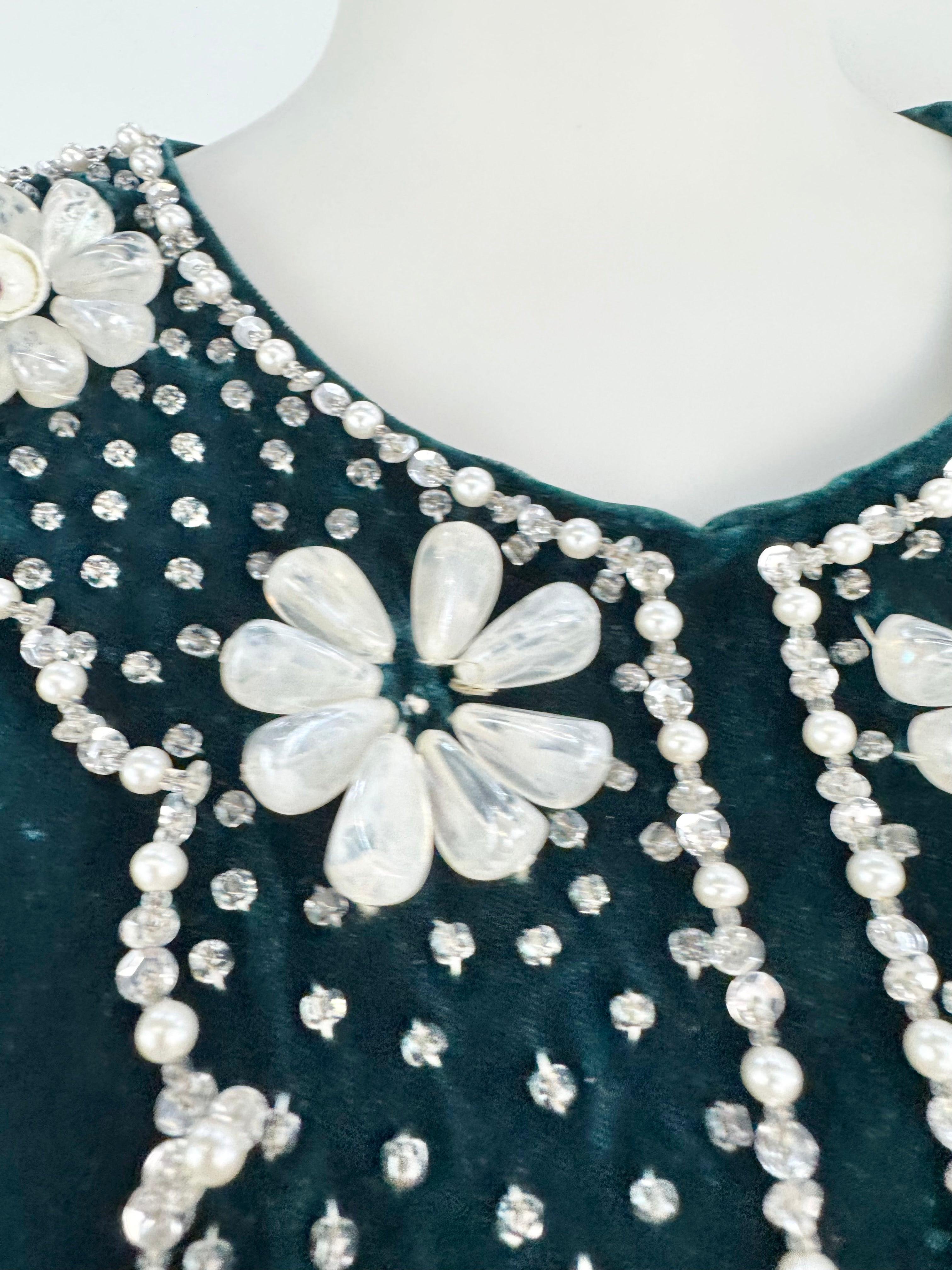 Hand Made Teal Velvet Beaded A-Line Dress - AU8/10