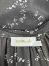 Zimmermann Charcoal Grey Blossom Patterned Pussy Bow Blouse - AU10