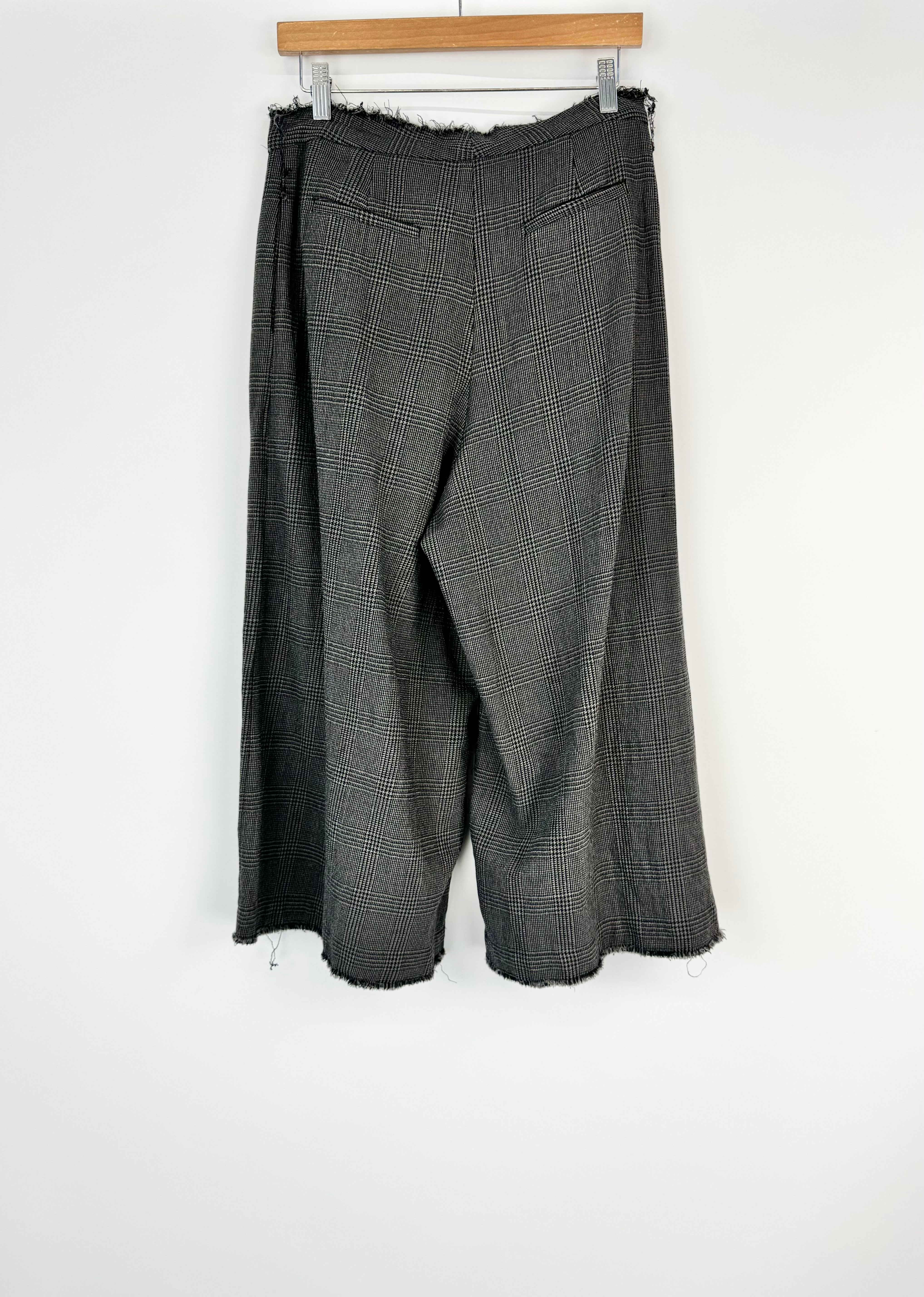 Sea Slate Grey Glen Plaid Patterned Wide Leg 3/4 Slacks - AU8/10