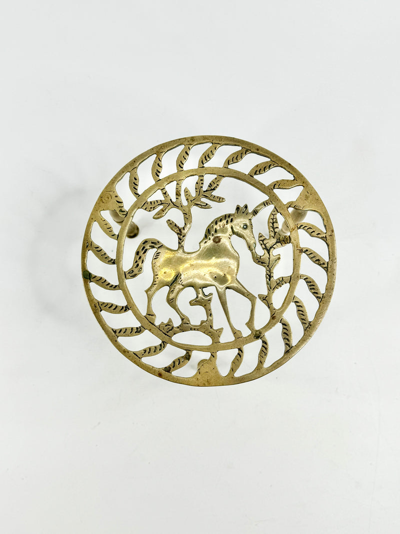 Mid Century Brass Unicorn Pot Stand