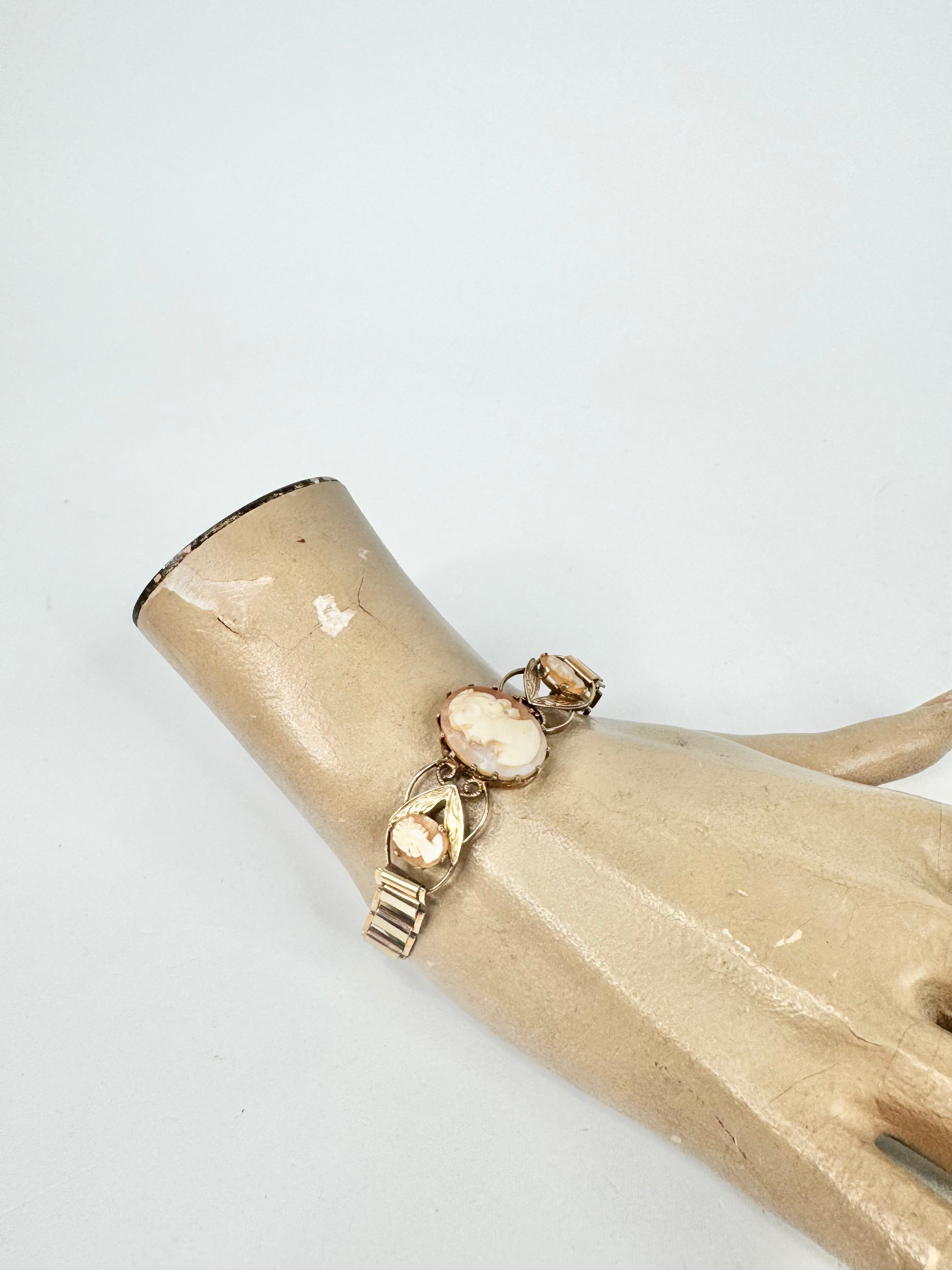 Vintage Gold Plated Triple Cameo Bracelet