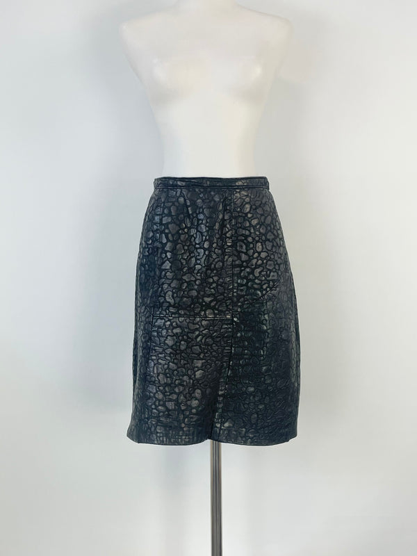 Bagatelle Black Leather Textured Midi Skirt - AU10