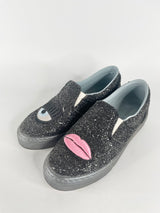 Chiara Ferragni Black Glitter Slip Ons - EU37